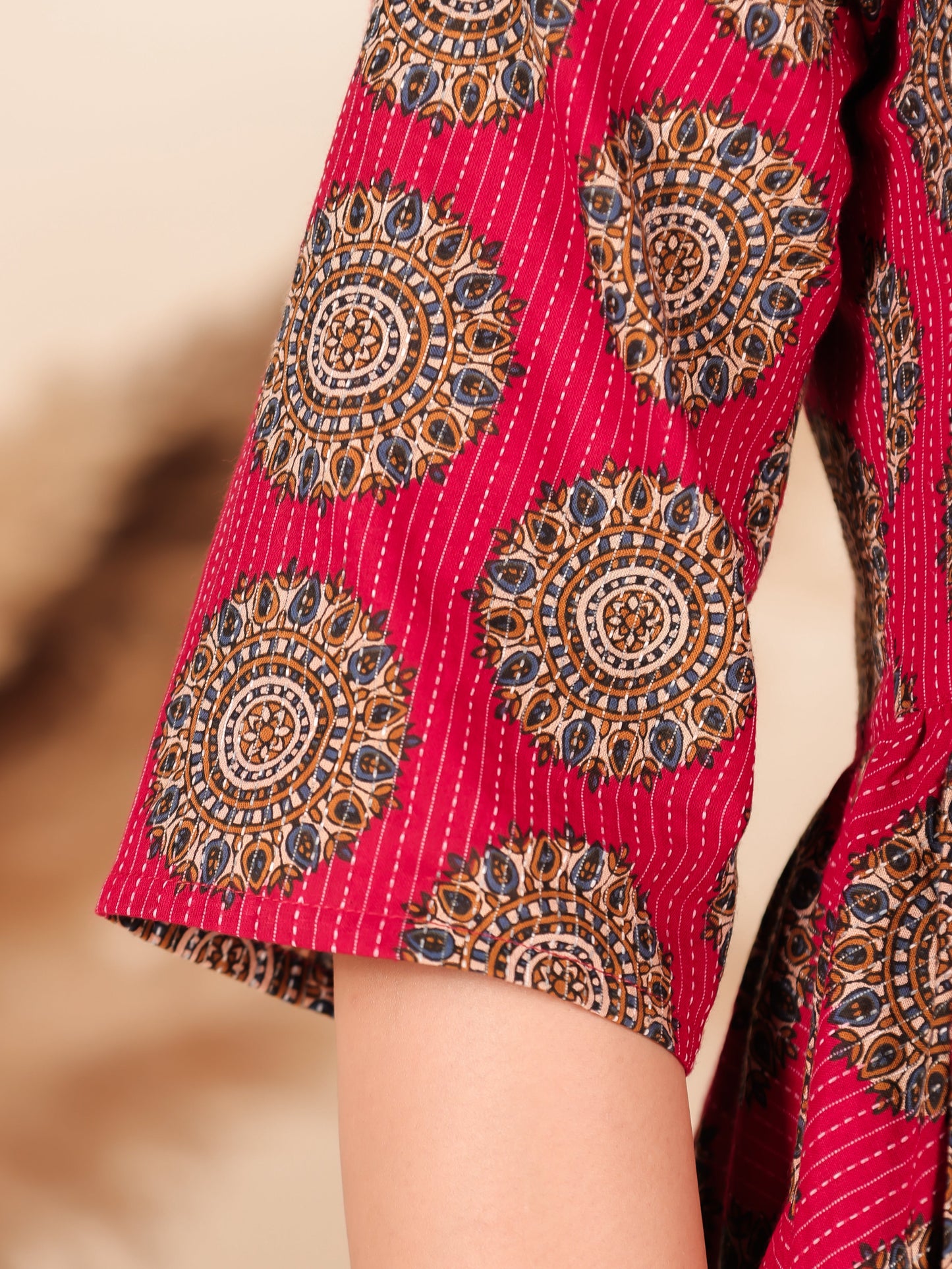 Kantha Cotton Geometric Dress with Accessory