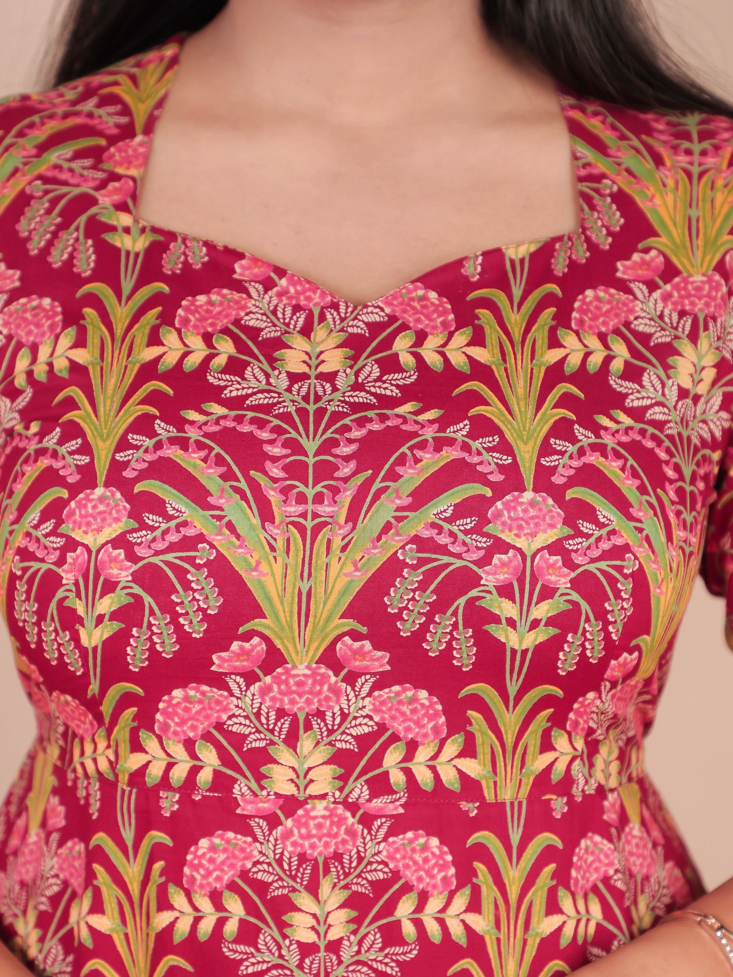 Soft Cotton Floral Tiered Red Dress