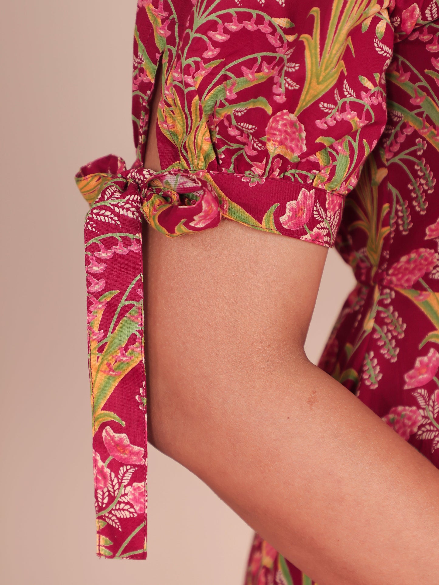 Soft Cotton Floral Tiered Red Dress