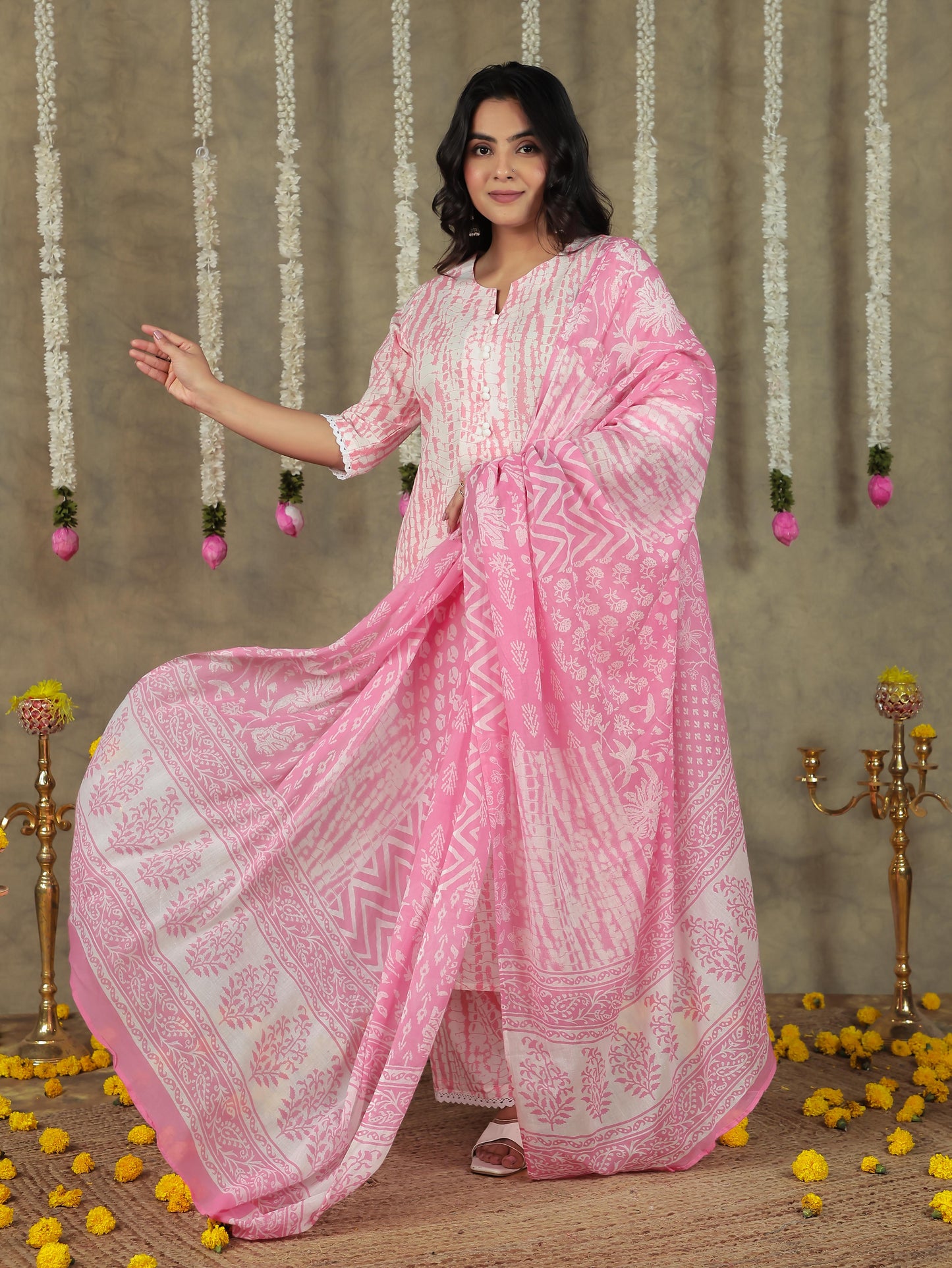 Soft Cotton Tie-dye A-line Off White Kurta