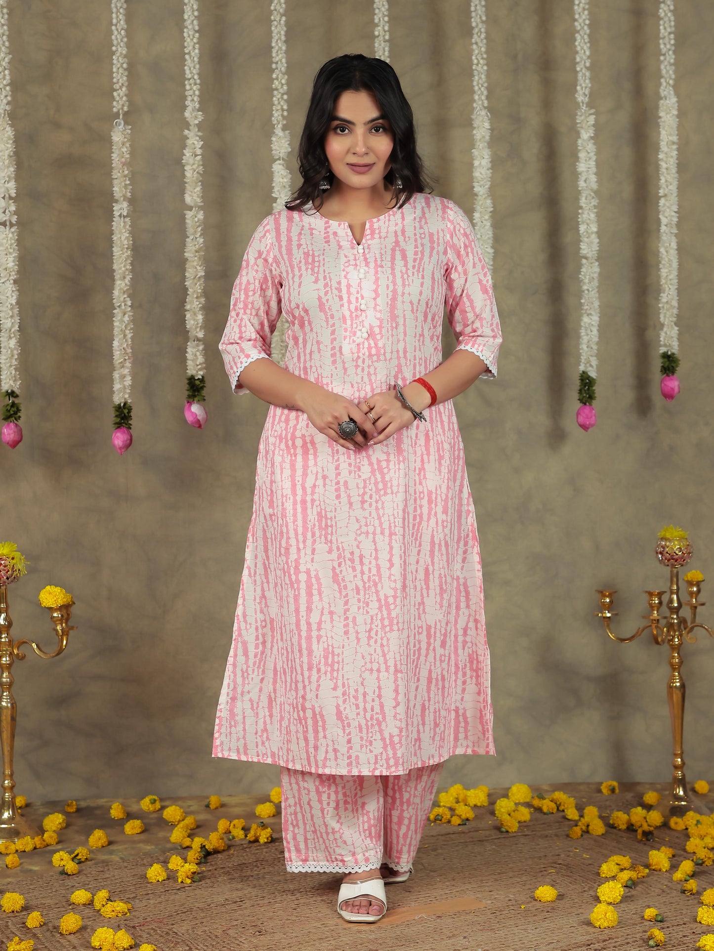 Soft Cotton Tie-dye A-line Off White Kurta