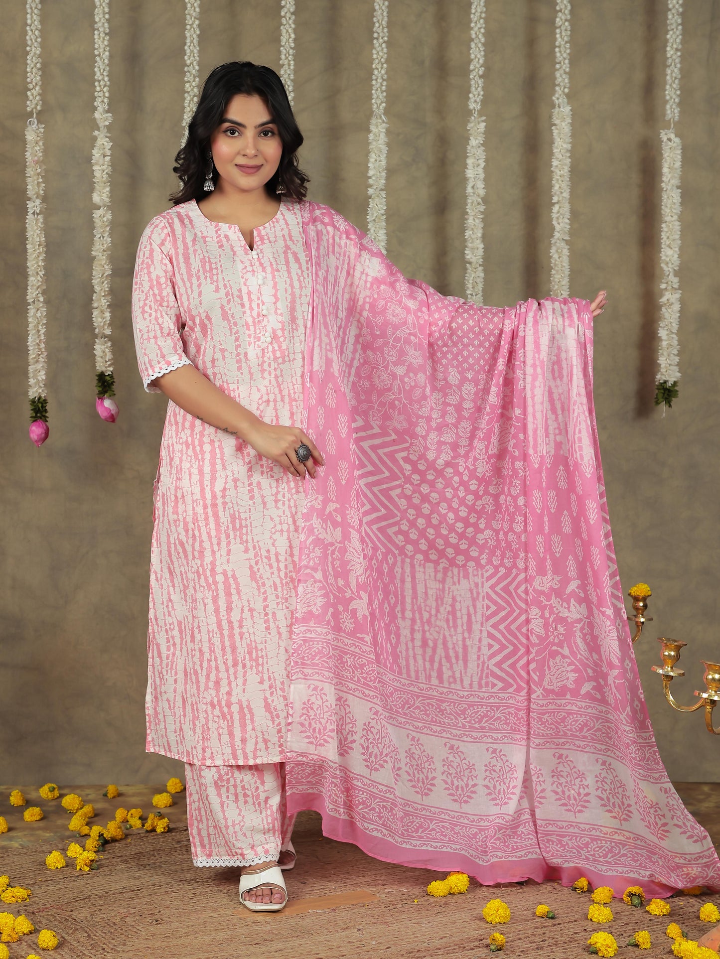 Soft Cotton Tie-dye A-line Off White Kurta