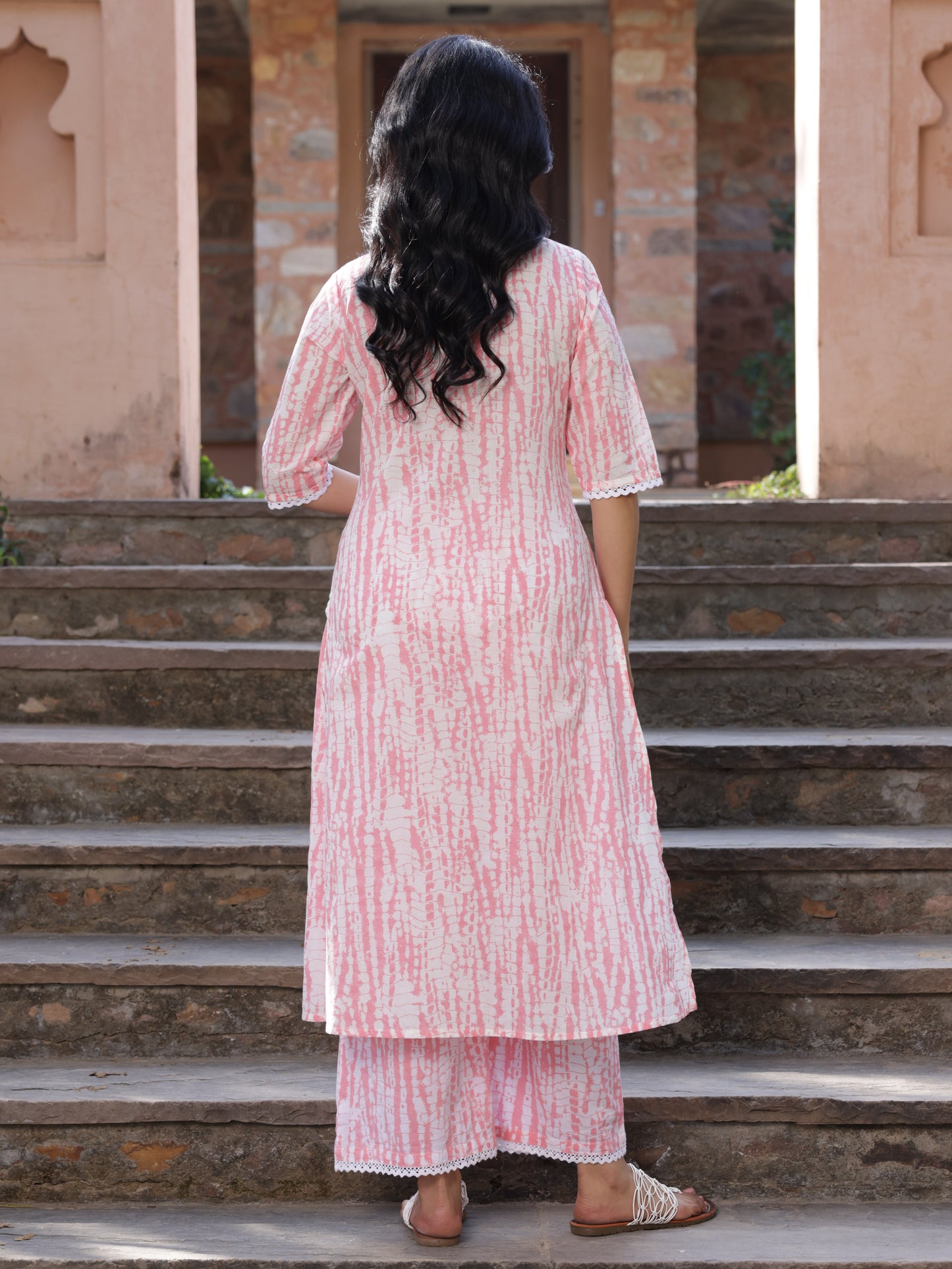 Soft Cotton Tie-dye A-line Pink Kurta