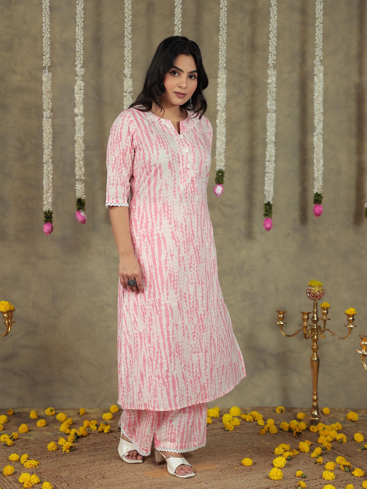 Soft Cotton Tie-dye A-line Off White Kurta