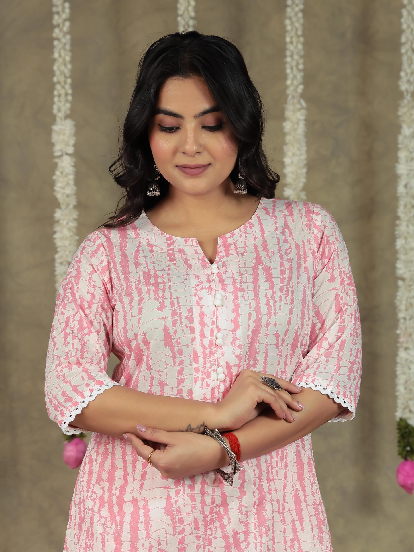 Soft Cotton Tie-dye A-line Off White Kurta