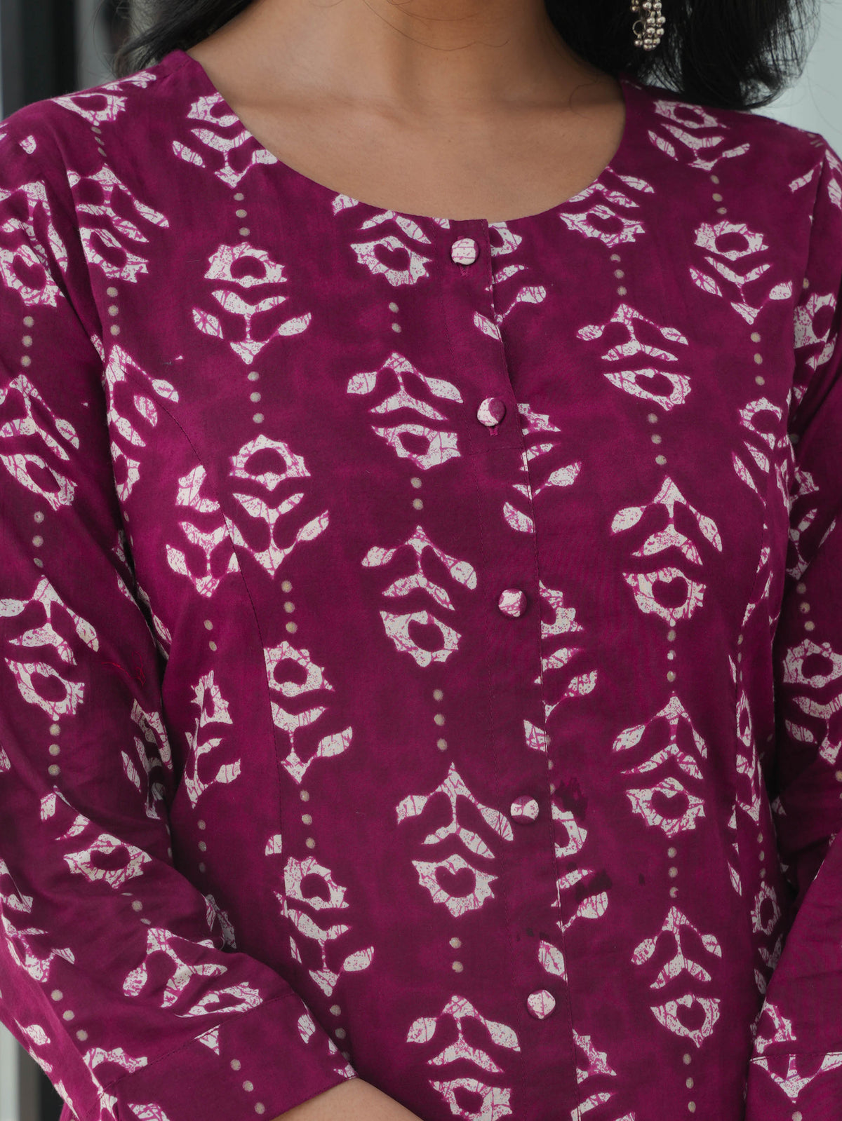 Soft Cotton Abstract Flared Purple Kurta
