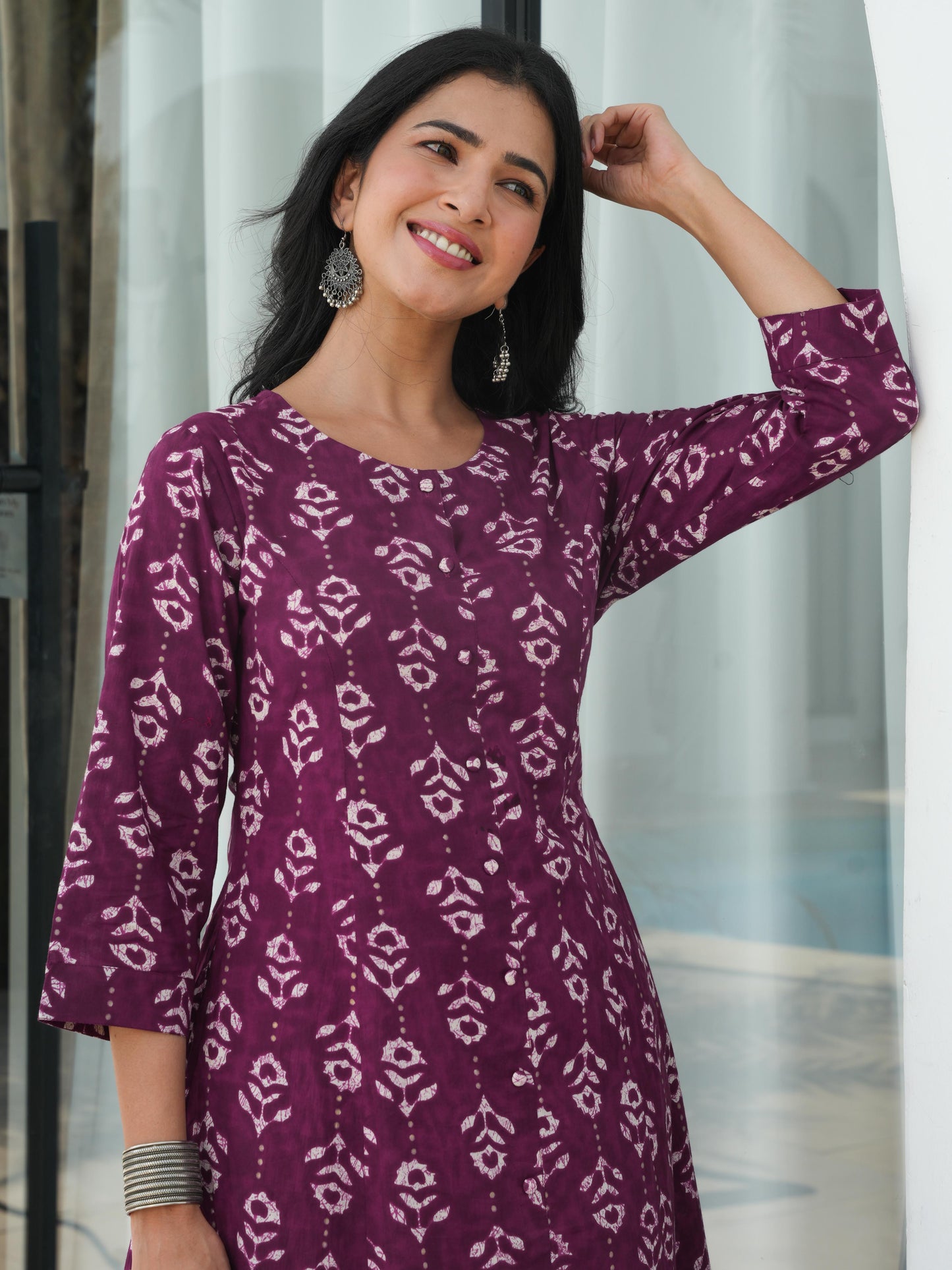Soft Cotton Abstract Flared Purple Kurta