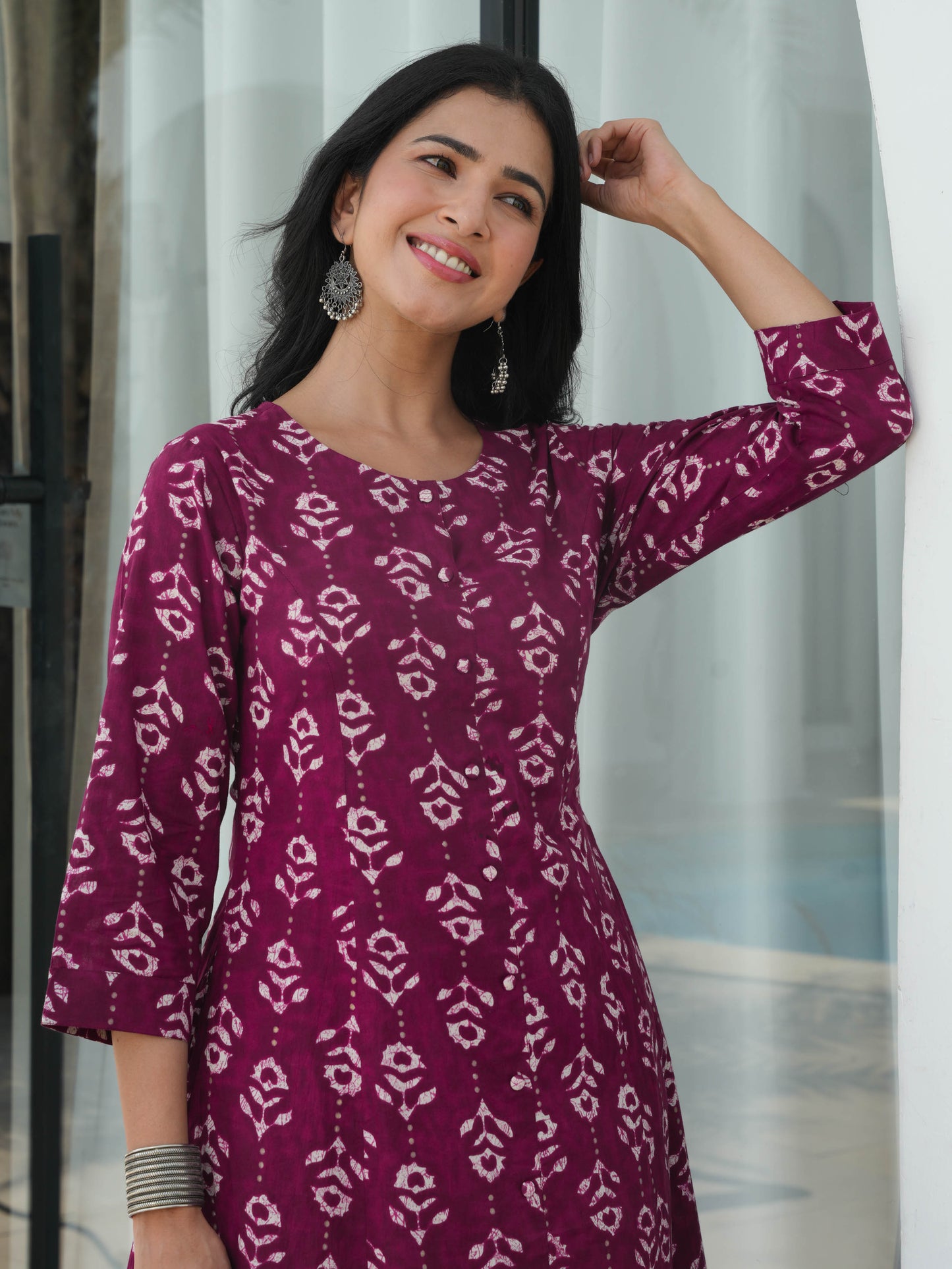 Soft Cotton Abstract Flared Purple Kurta