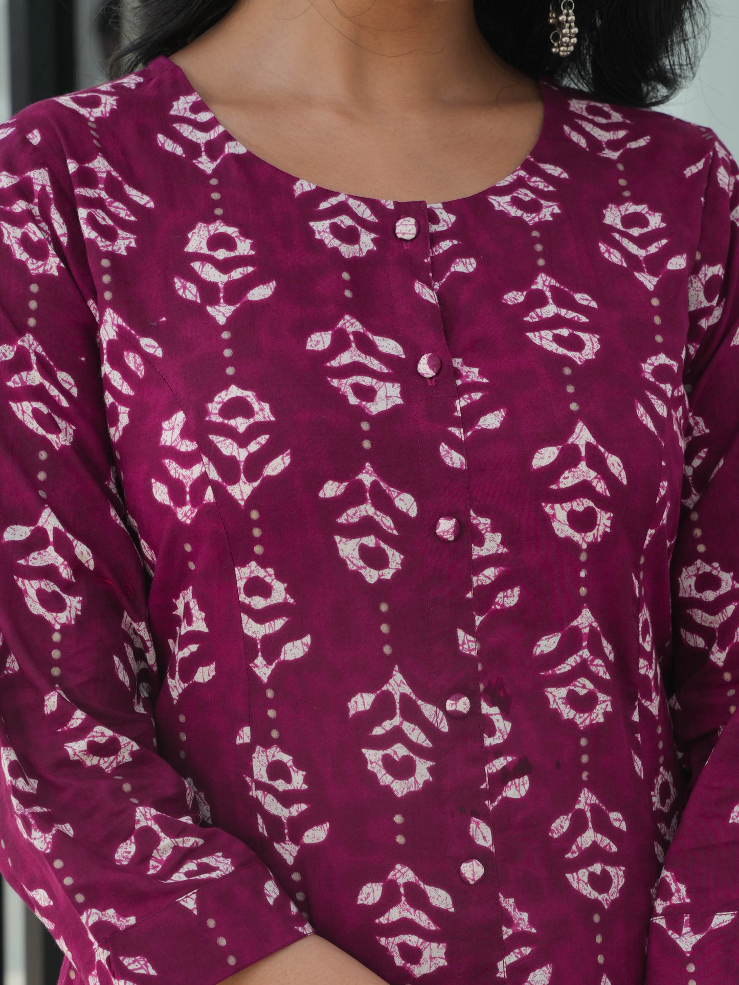 Soft Cotton Abstract Flared Purple Kurta
