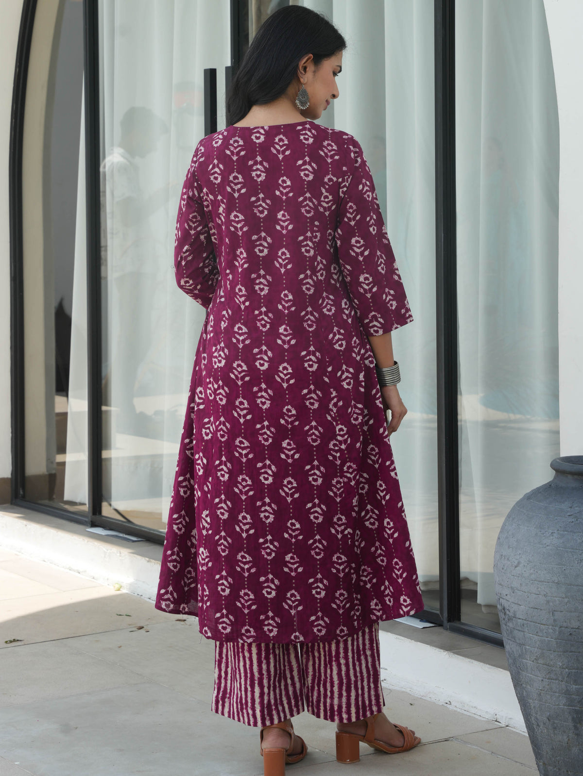 Soft Cotton Abstract Flared Purple Kurta