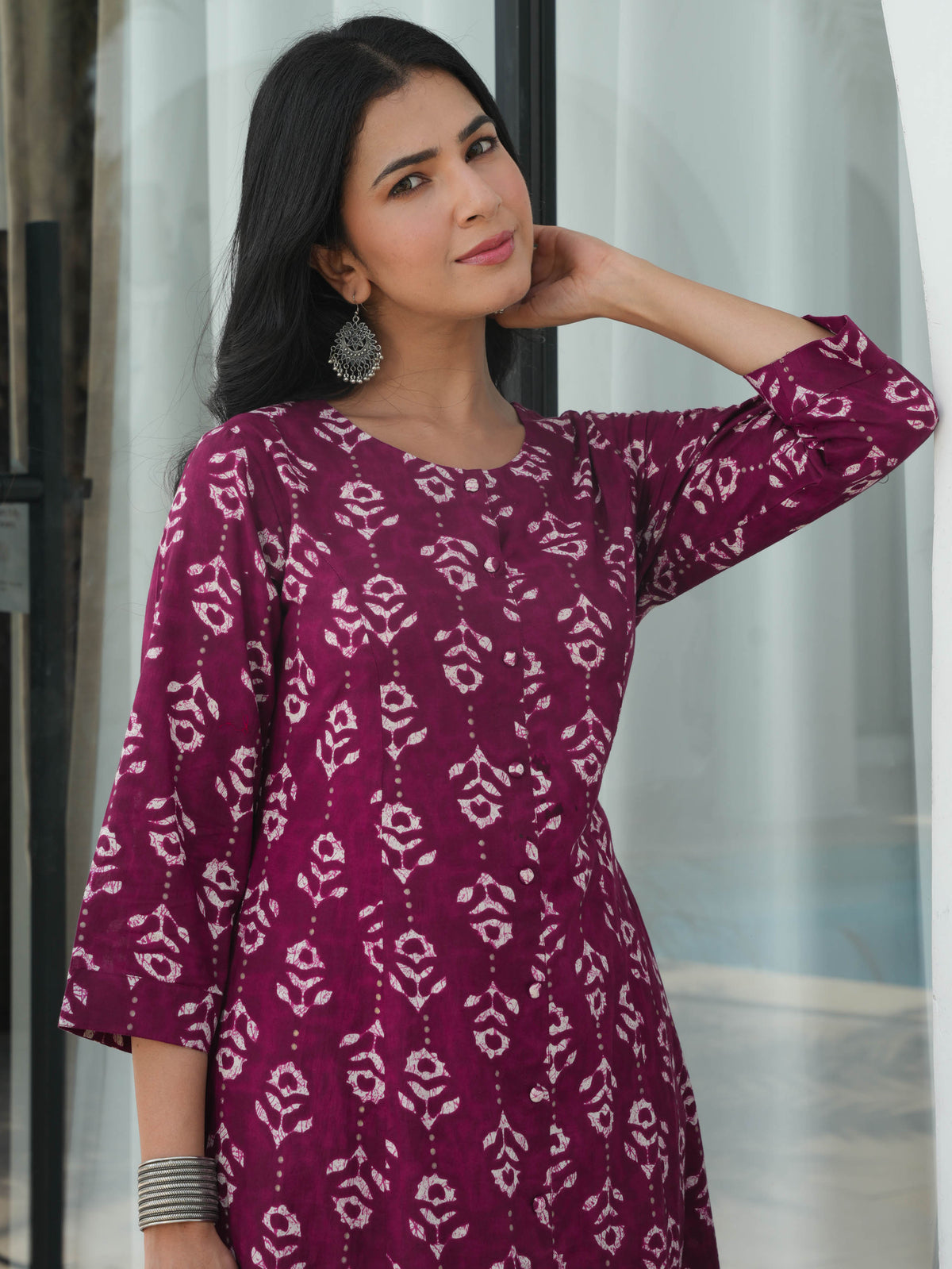 Soft Cotton Abstract Flared Purple Kurta