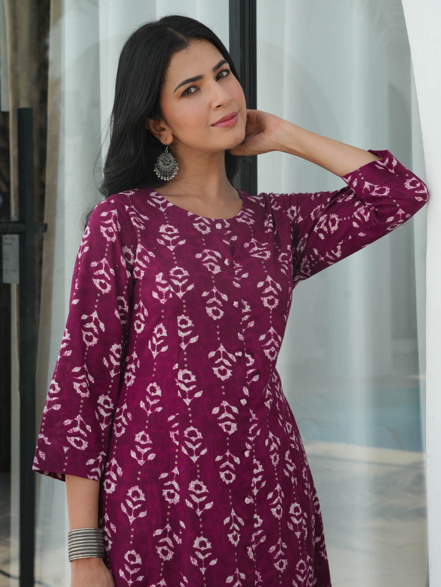 Soft Cotton Abstract Flared Purple Kurta