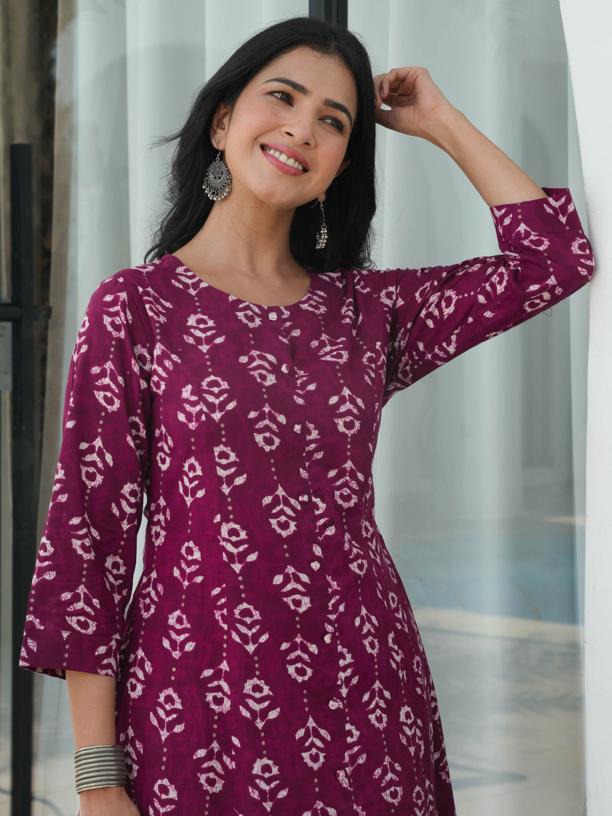 Soft Cotton Abstract Flared Purple Kurta