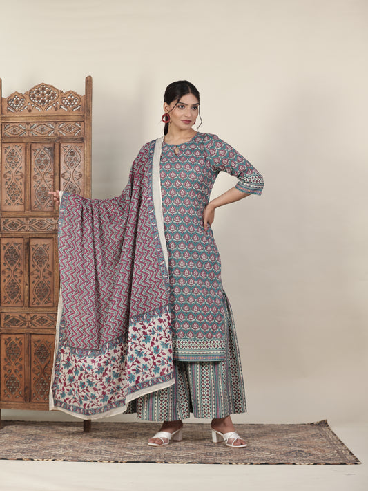 Cotton Voile Striped Teal Dupatta