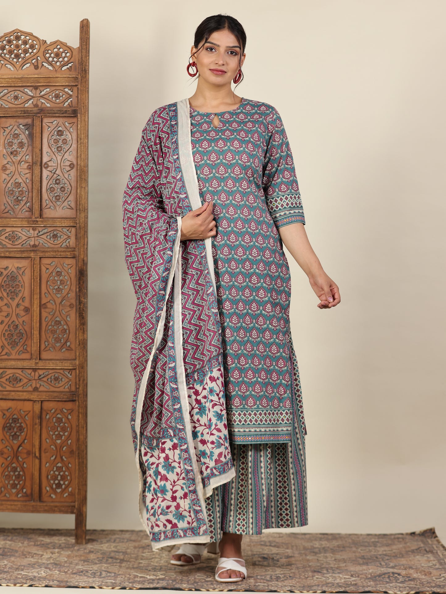 Cotton Voile Striped Teal Dupatta