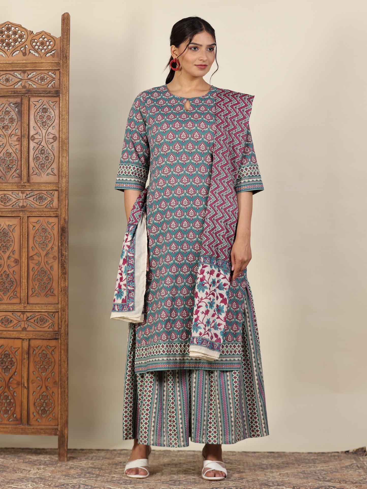 Cotton Voile Striped Teal Dupatta