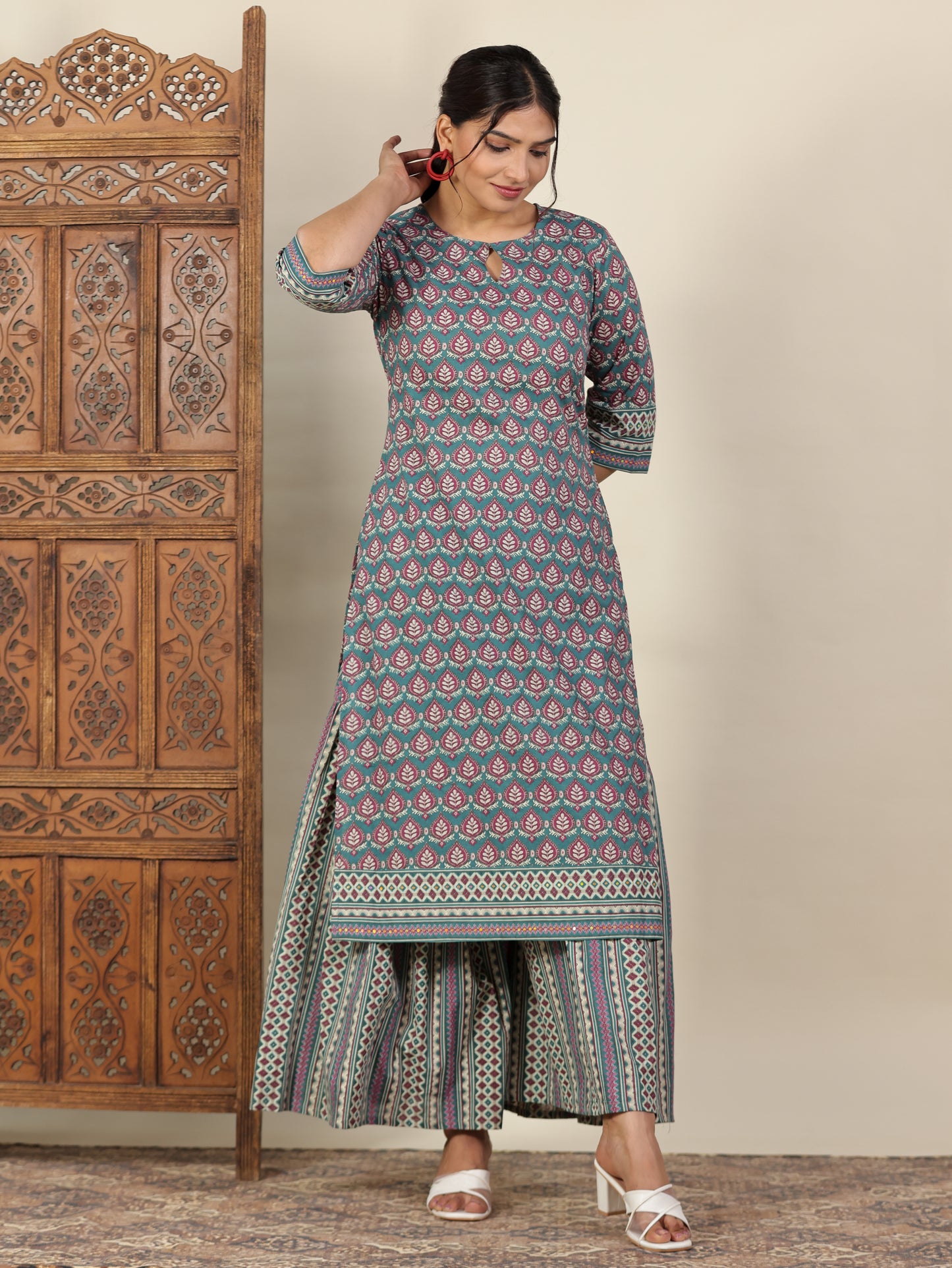 Soft Cotton Geometric Straight Multicolor Kurta