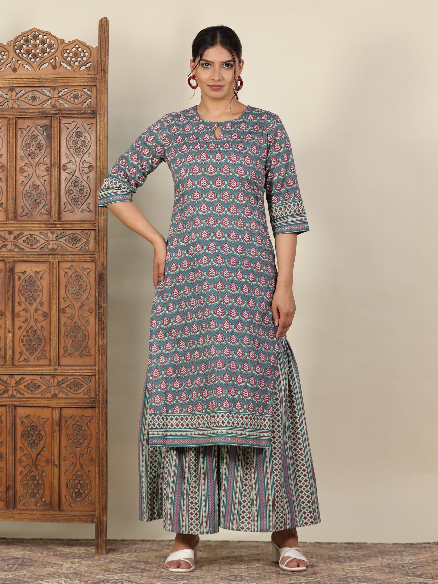 Soft Cotton Geometric Straight Multicolor Kurta