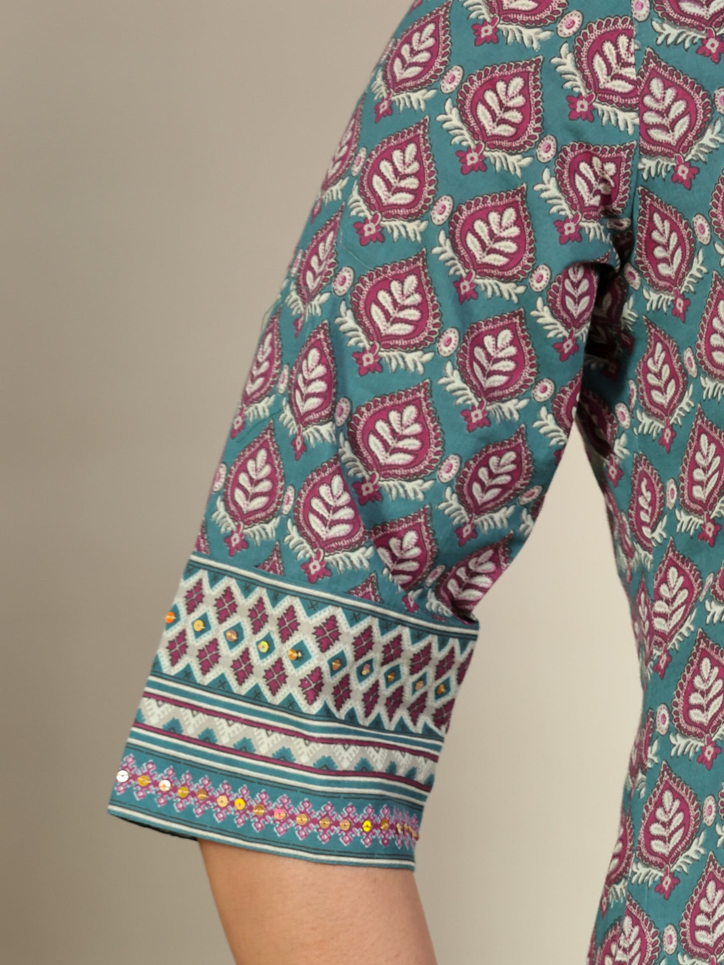 Soft Cotton Geometric Straight Multicolor Kurta
