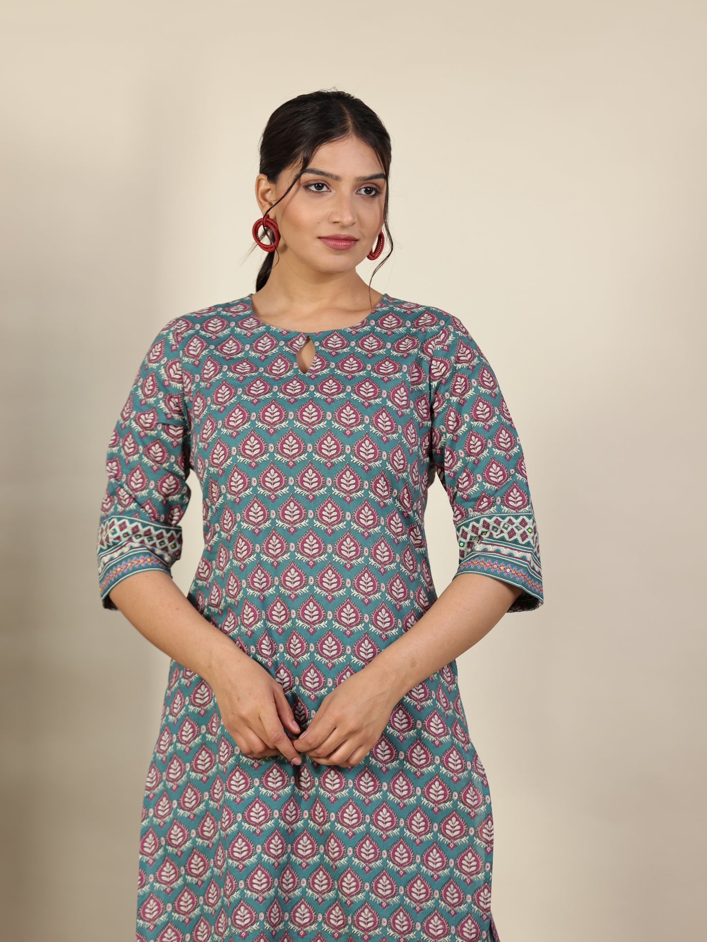 Soft Cotton Geometric Straight Multicolor Kurta