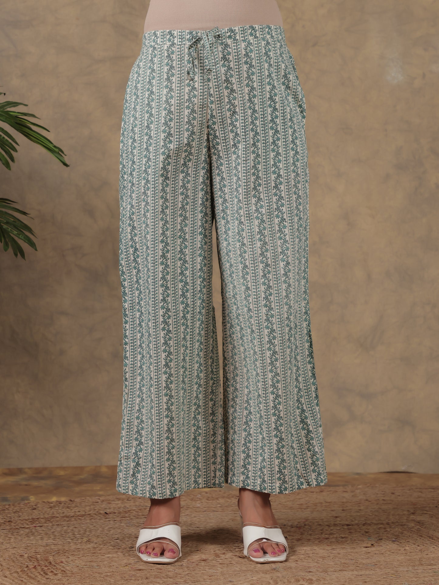 Soft Cotton Striped Off White Palazzo