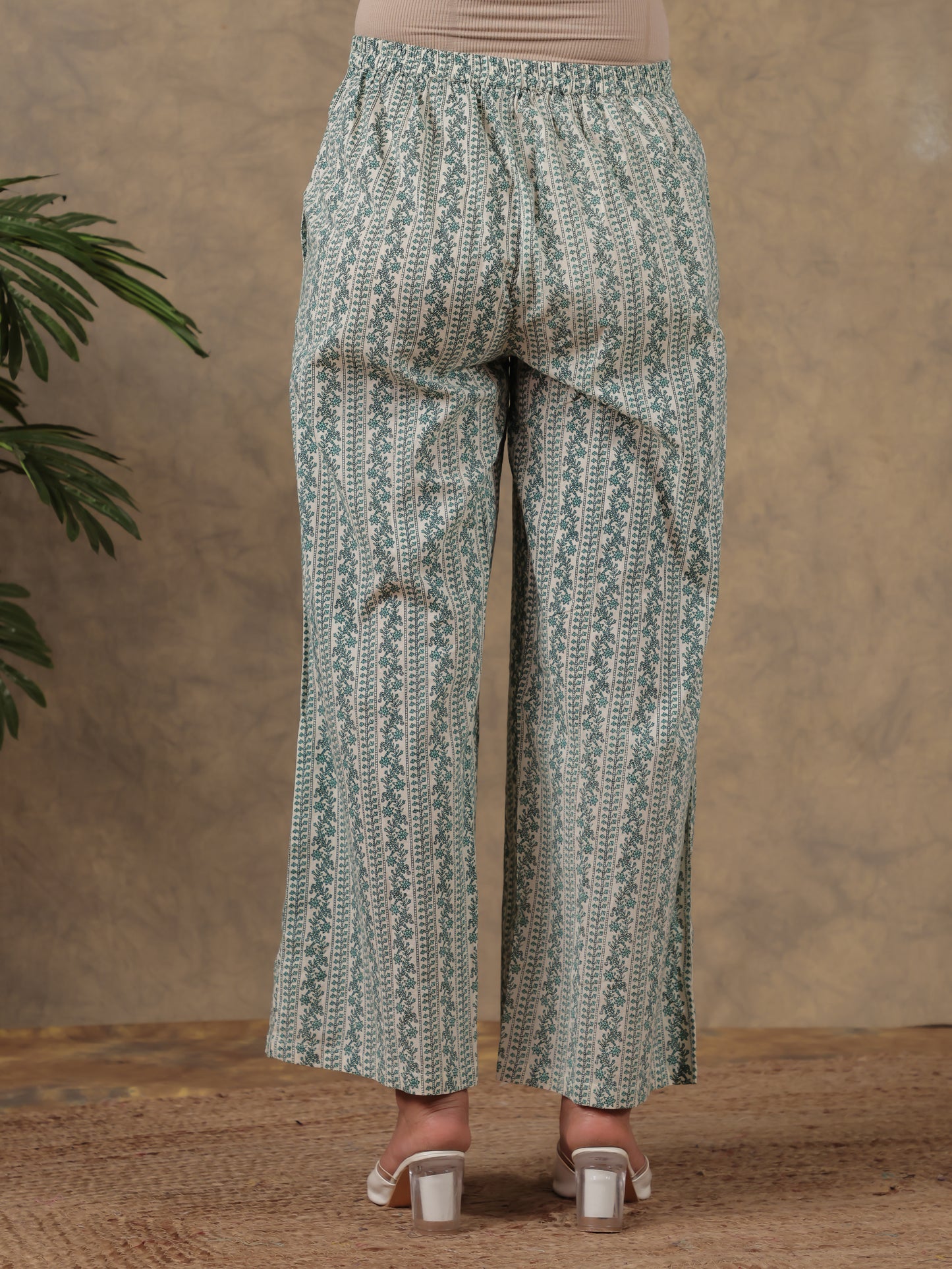 Soft Cotton Striped Off White Palazzo