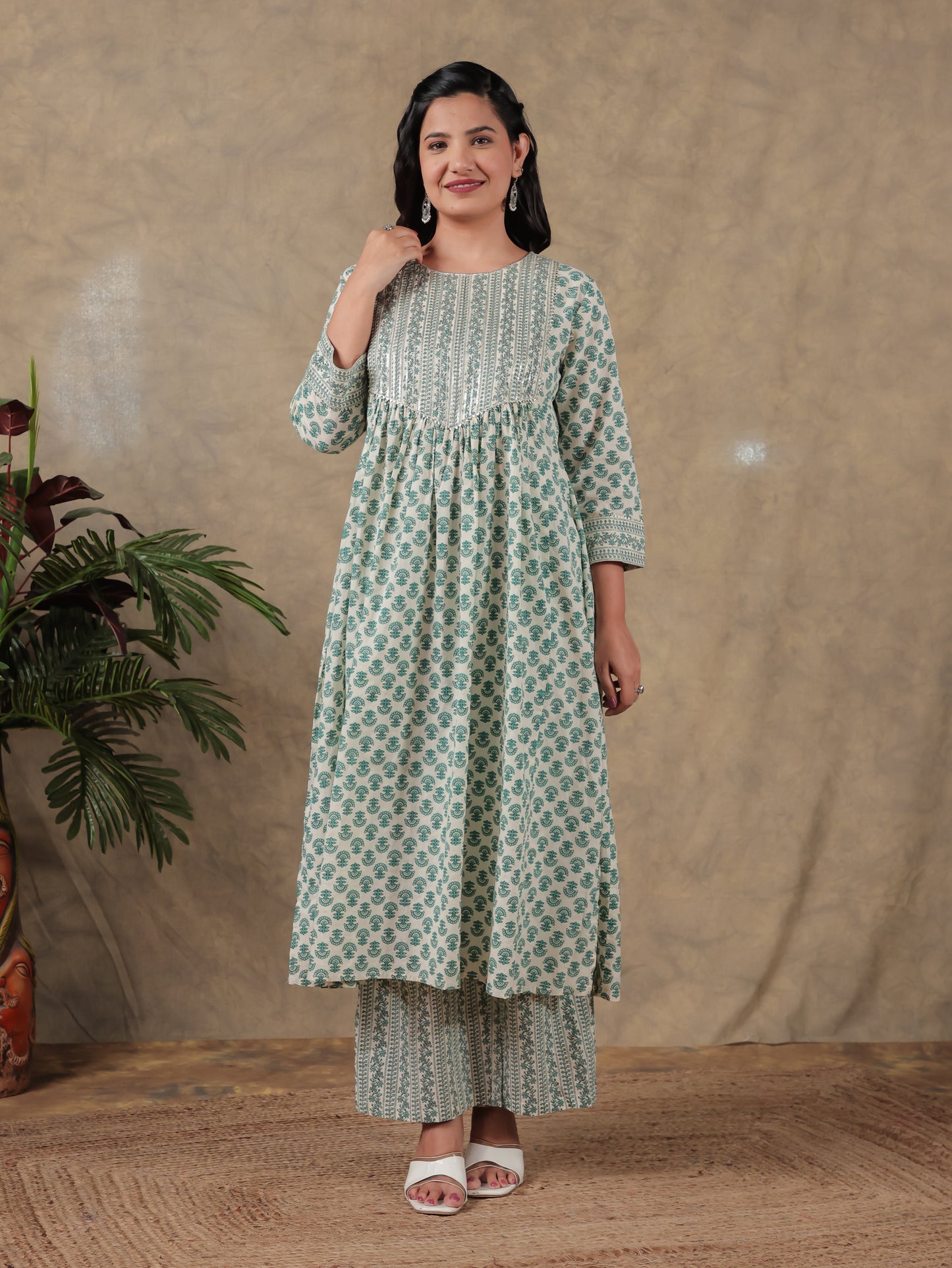 Embroidered Soft Cotton Butti Off White Kurta