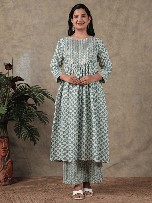 Embroidered Soft Cotton Butti Off White Kurta