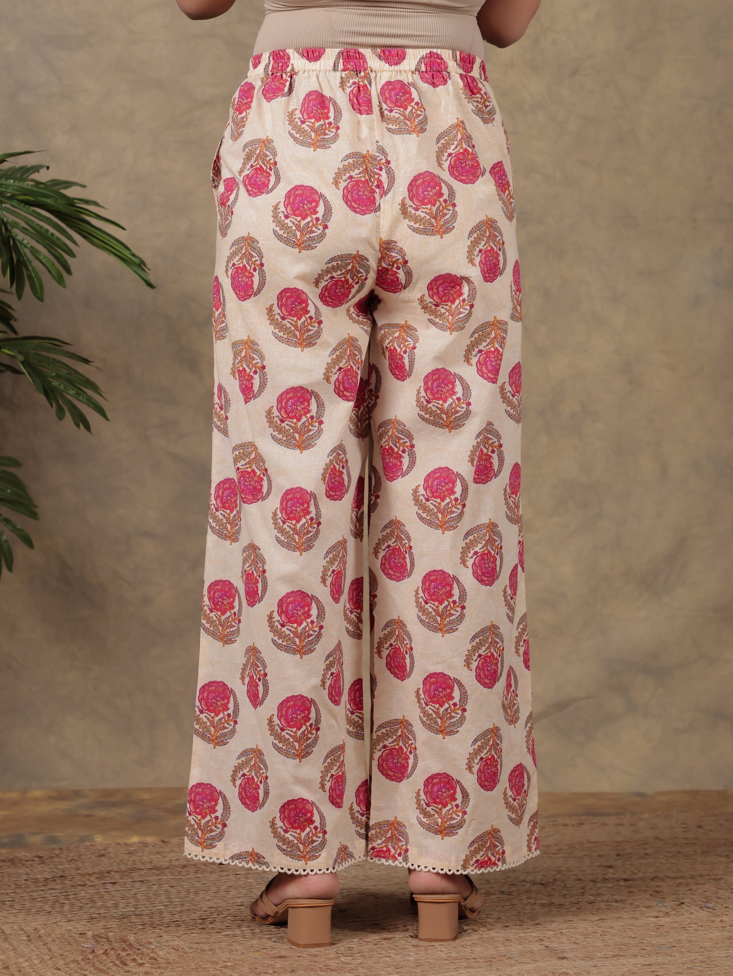 Soft Cotton Floral Straight Cream Kurta