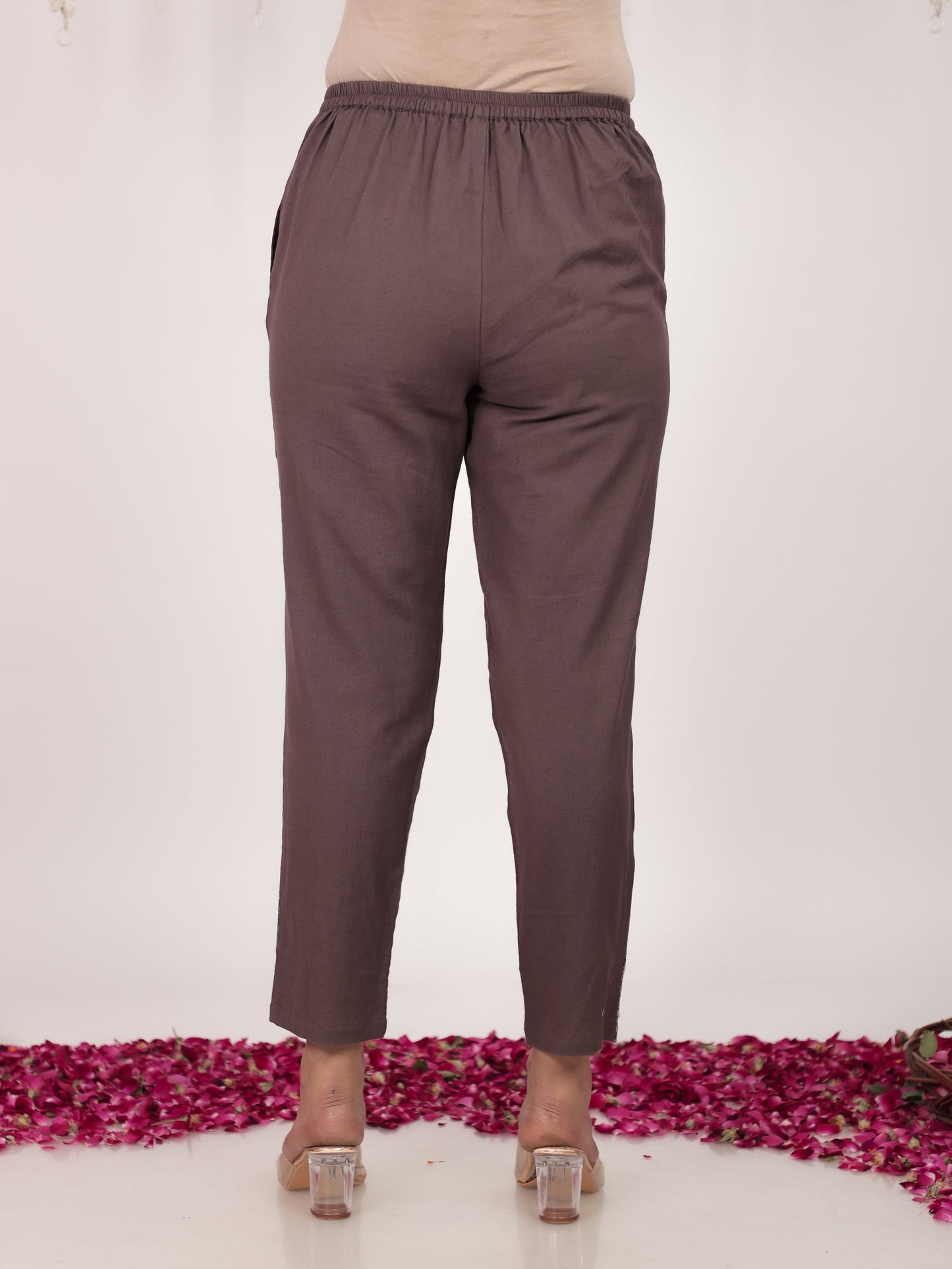 Linen Cotton Solid Brown Tapered Trousers