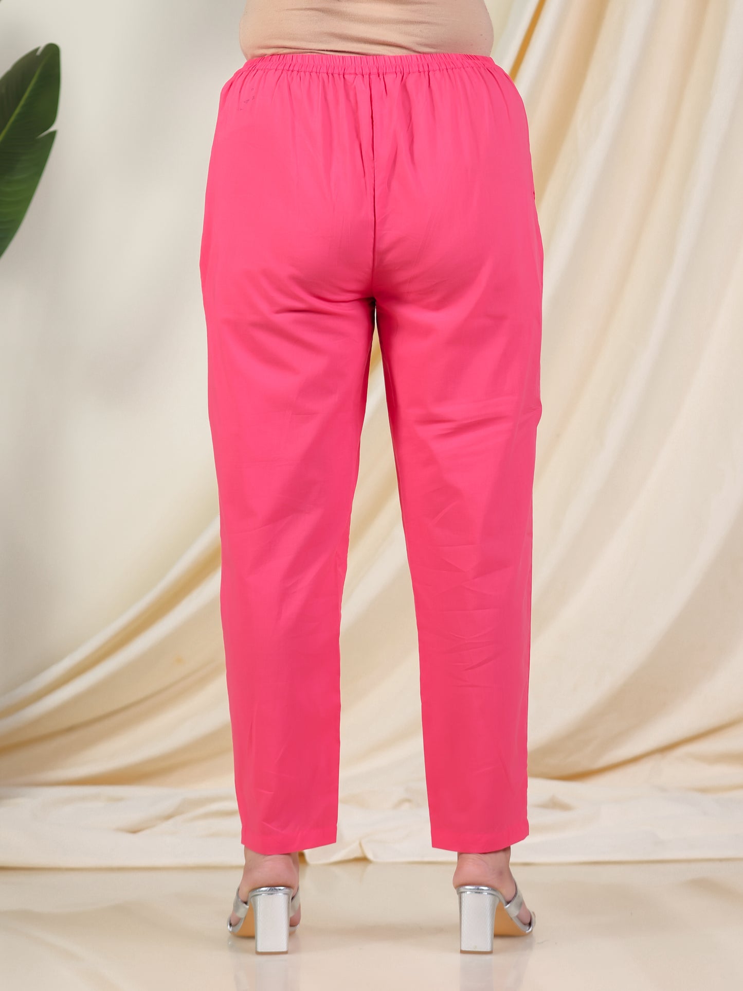 Soft Cotton Solid Pink Tapered Trousers