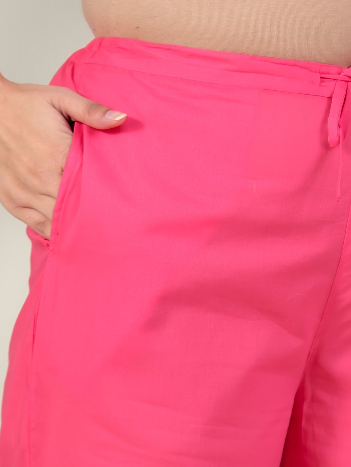 Soft Cotton Solid Pink Tapered Trousers