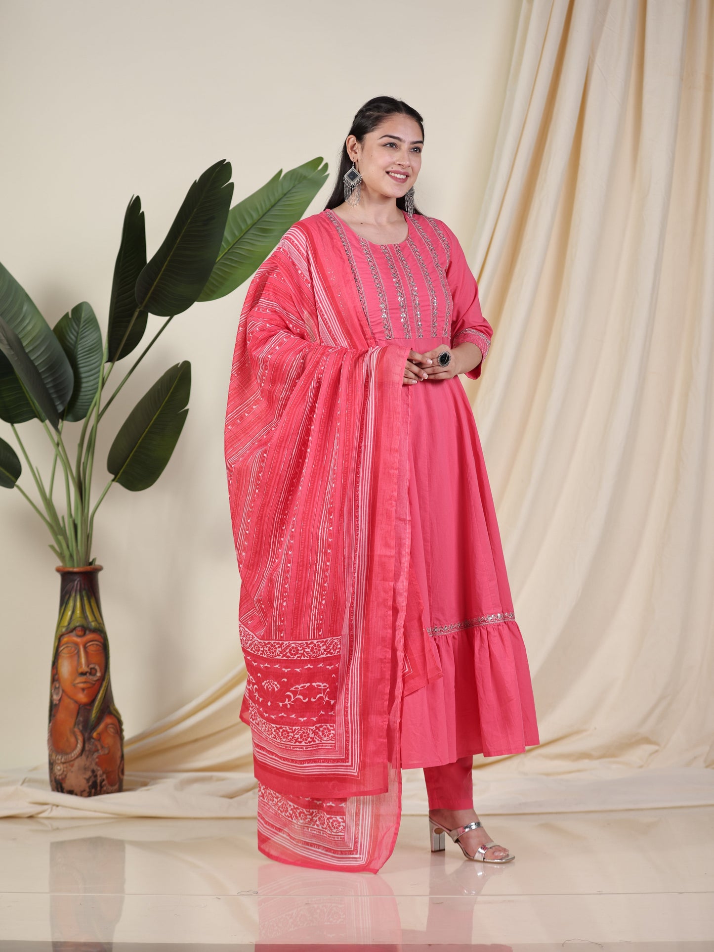 Cotton Voile Striped Pink Dupatta