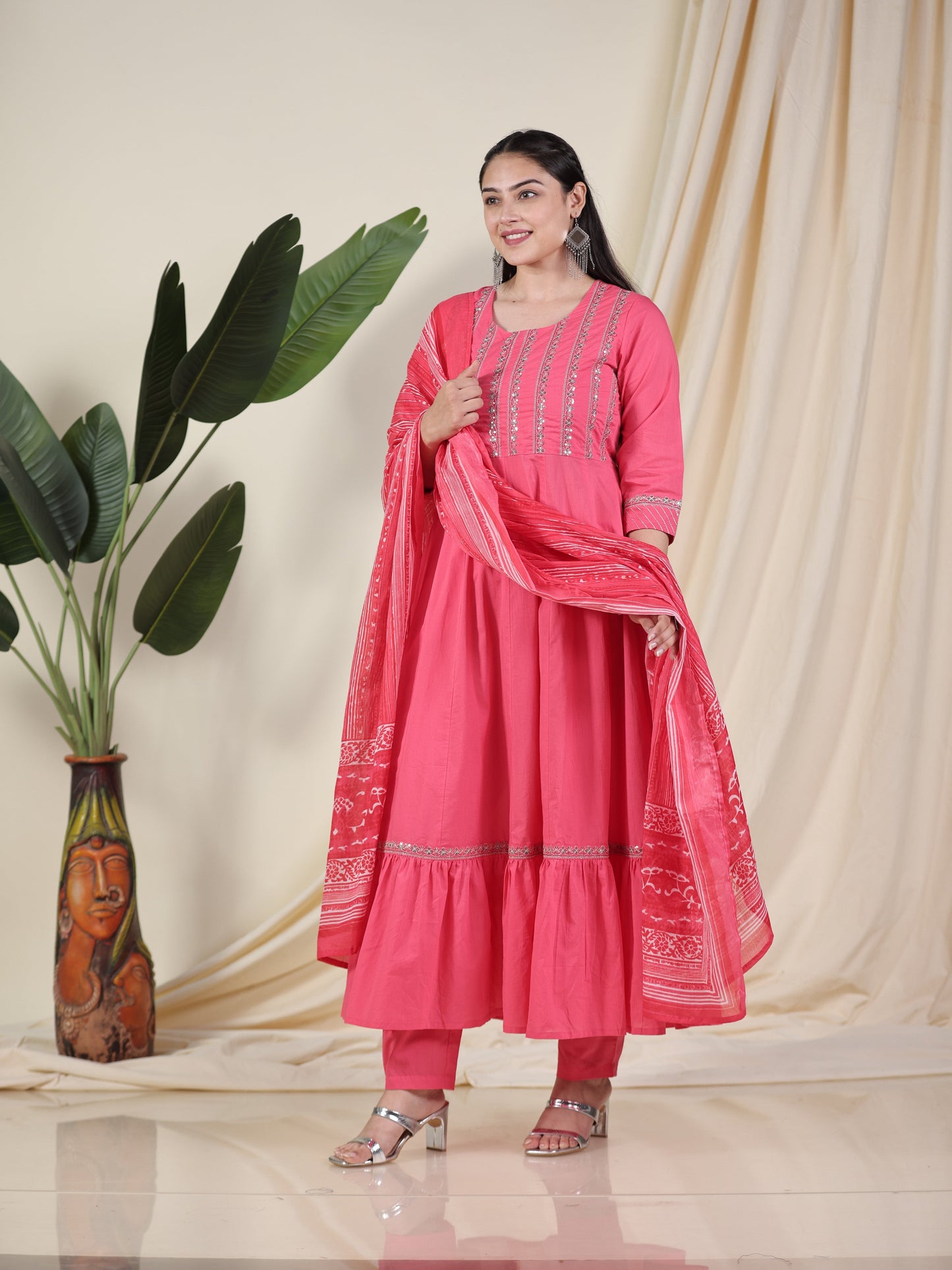 Cotton Voile Striped Pink Dupatta