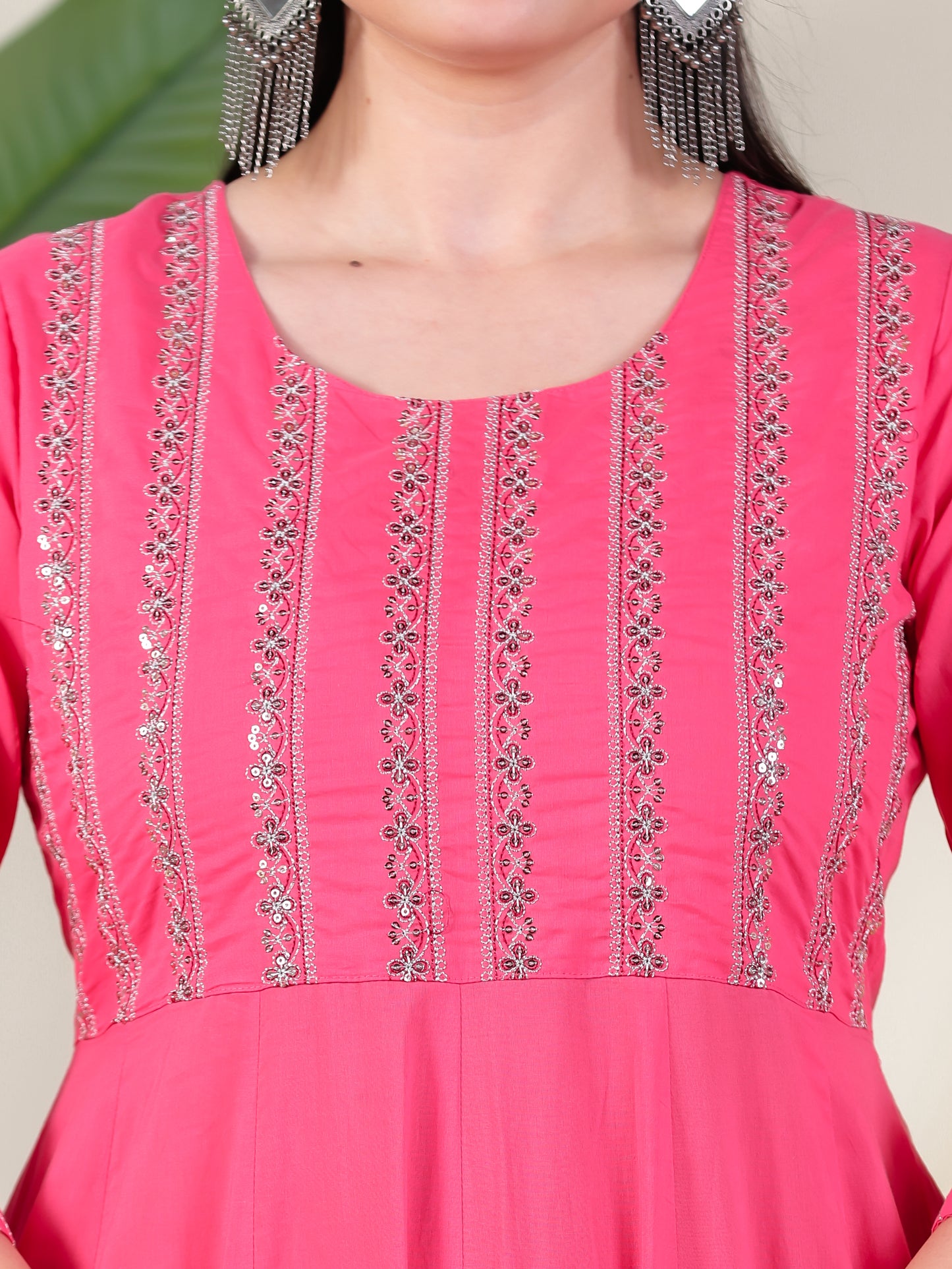 Embroidered Soft Cotton Solid Anarkali Pink Kurta