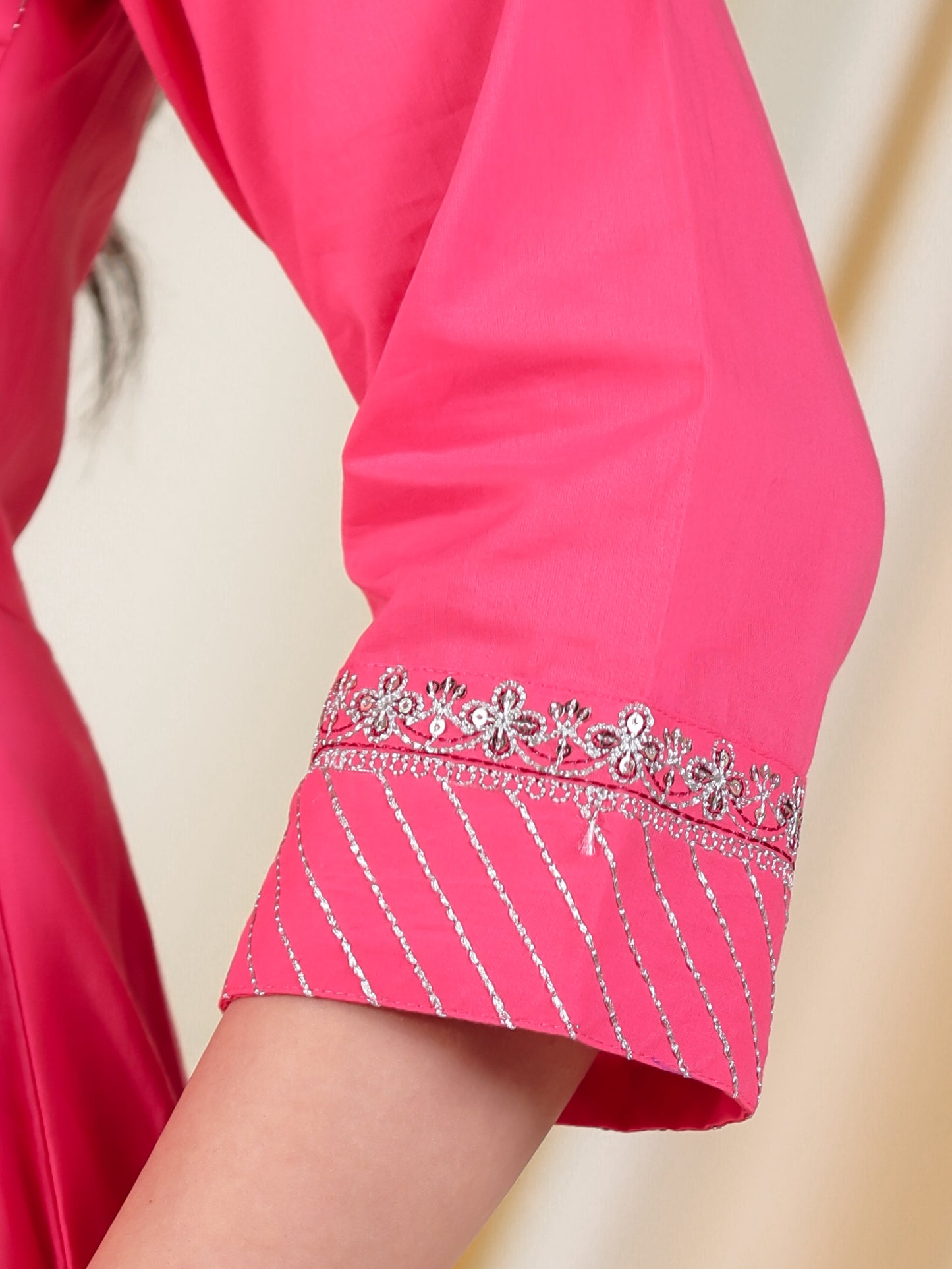 Embroidered Soft Cotton Solid Anarkali Pink Kurta