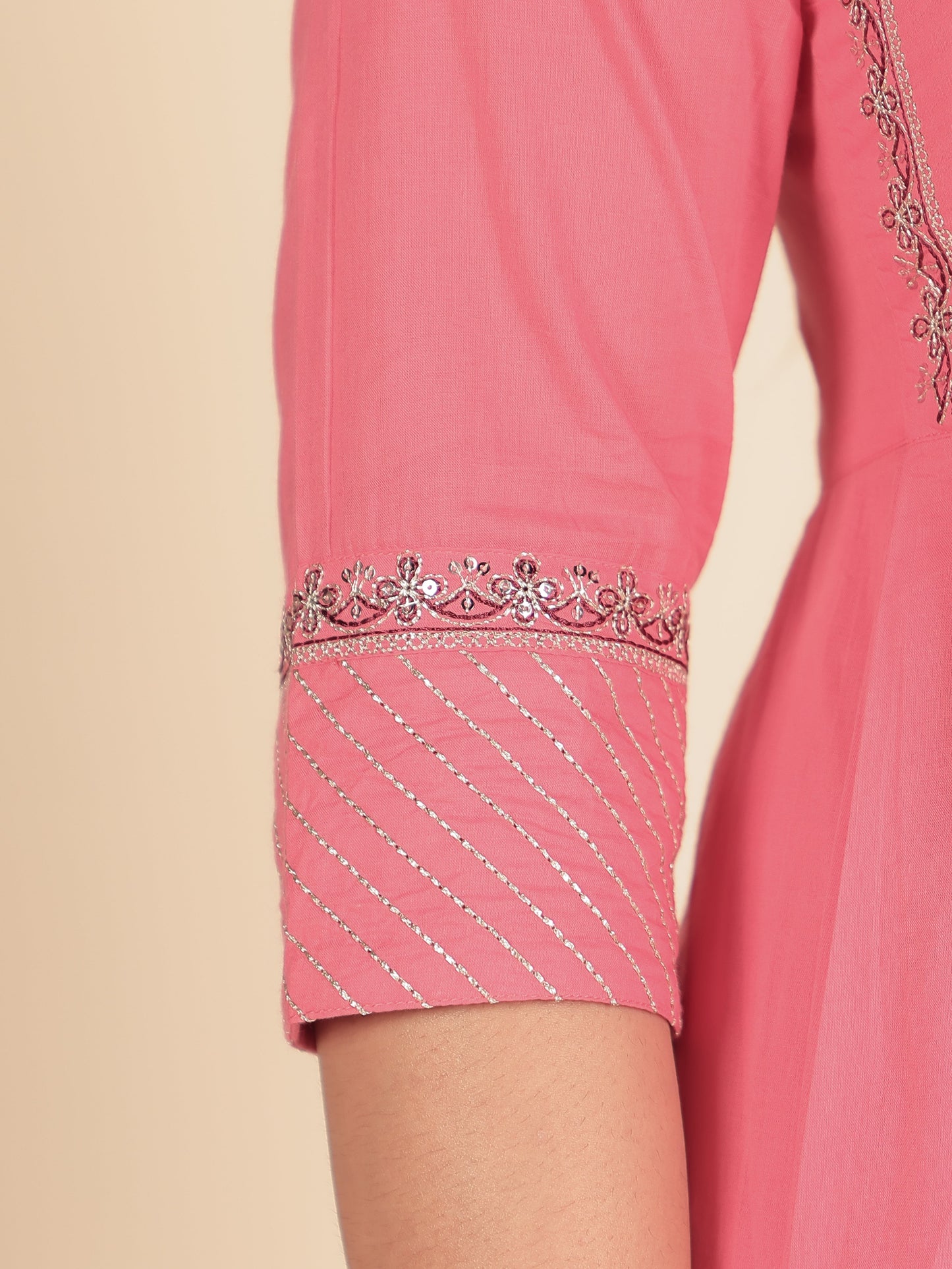 Embroidered Soft Cotton Solid Anarkali Pink Kurta
