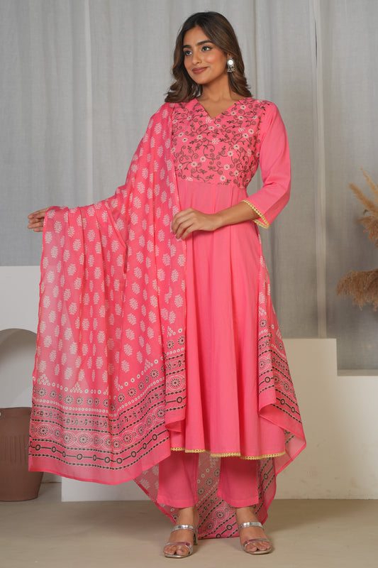 Cotton Voile Geometric Pink Dupatta