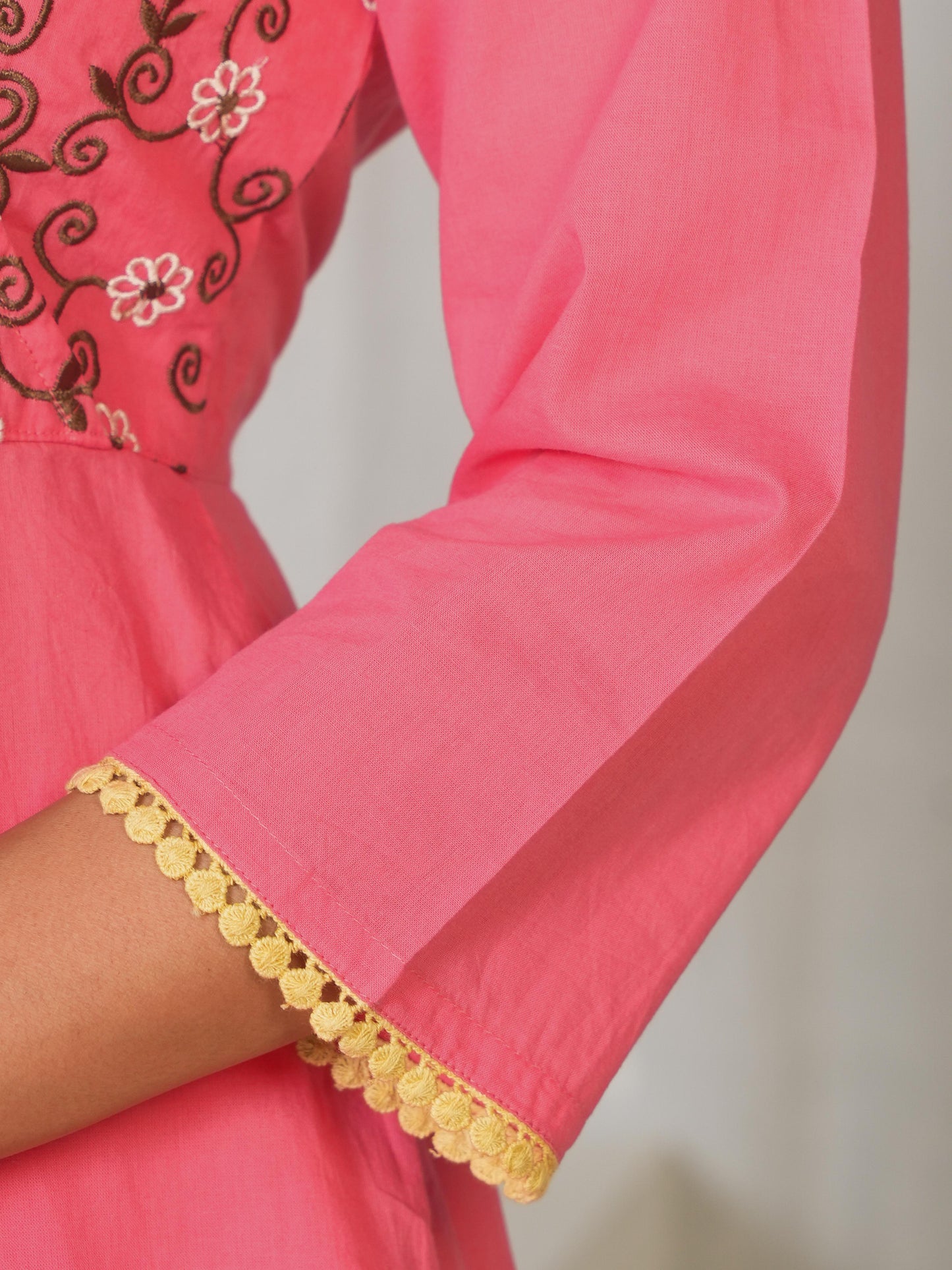 Embroidered Soft Cotton Solid Angrakha Pink Kurta