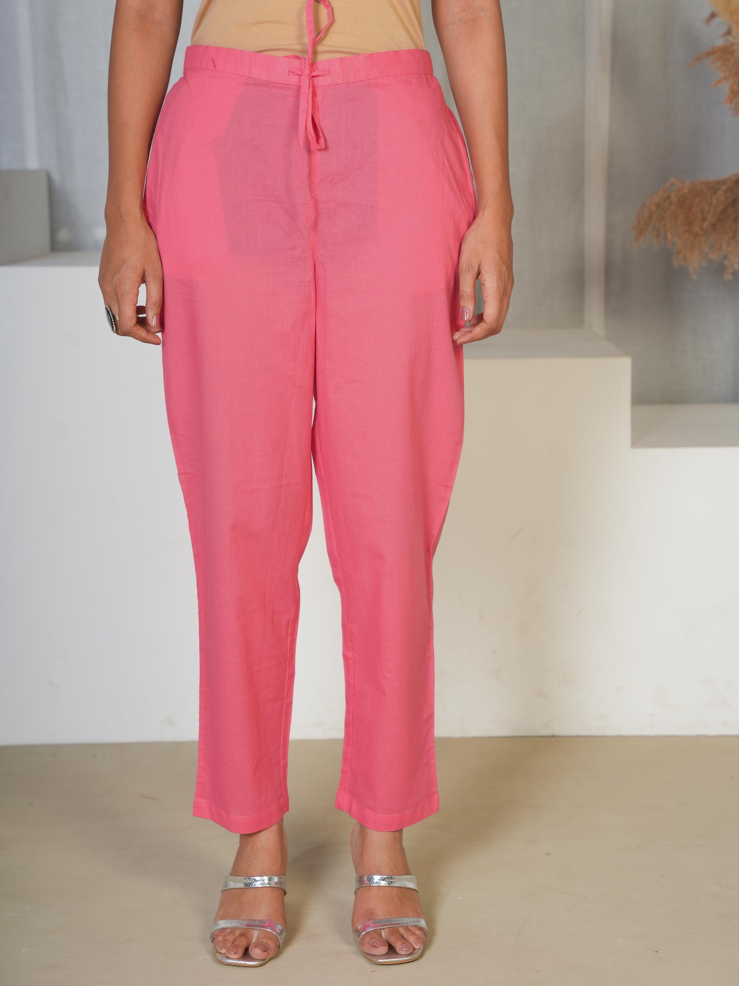 Embroidered Soft Cotton Solid Angrakha Pink Kurta