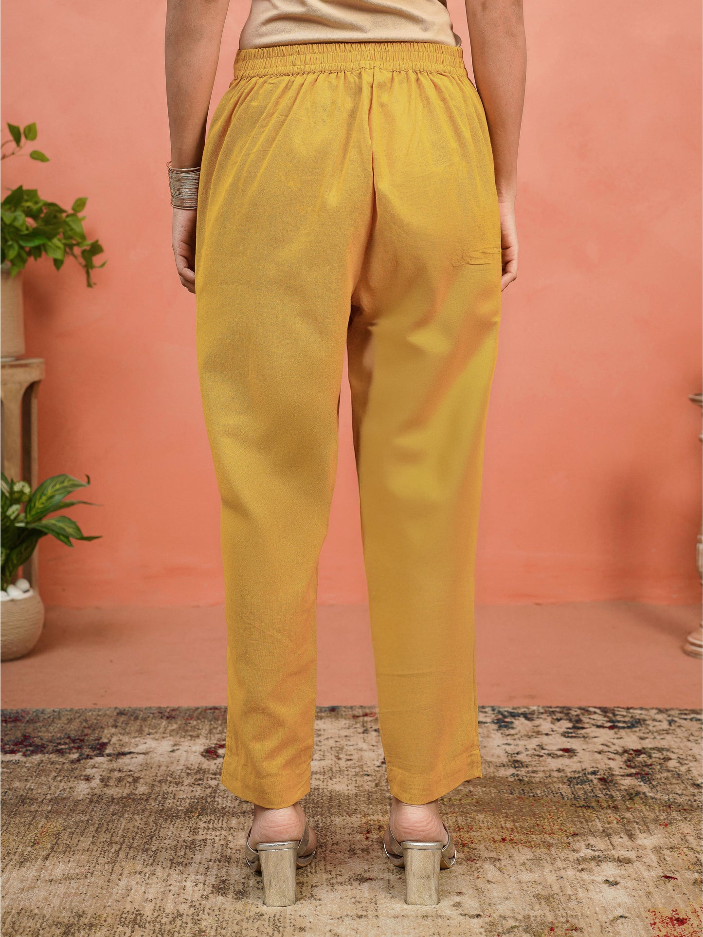 Embroidered Linen Cotton Solid A-line Mustard Kurta