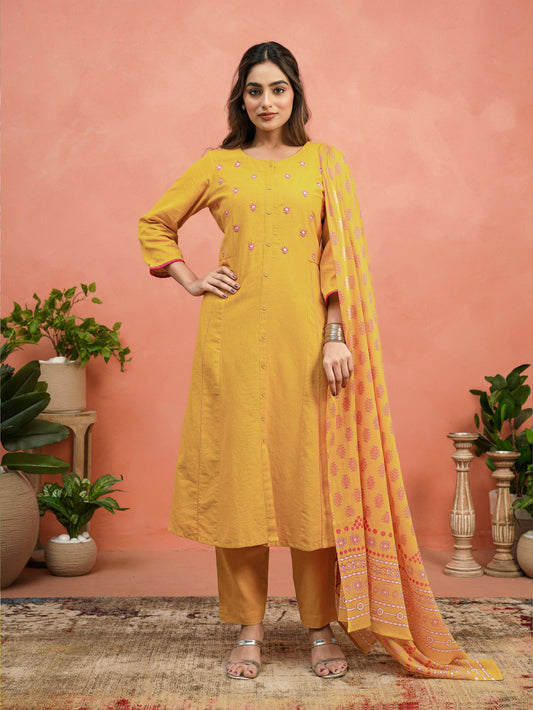 Cotton Voile Butti Yellow Dupatta