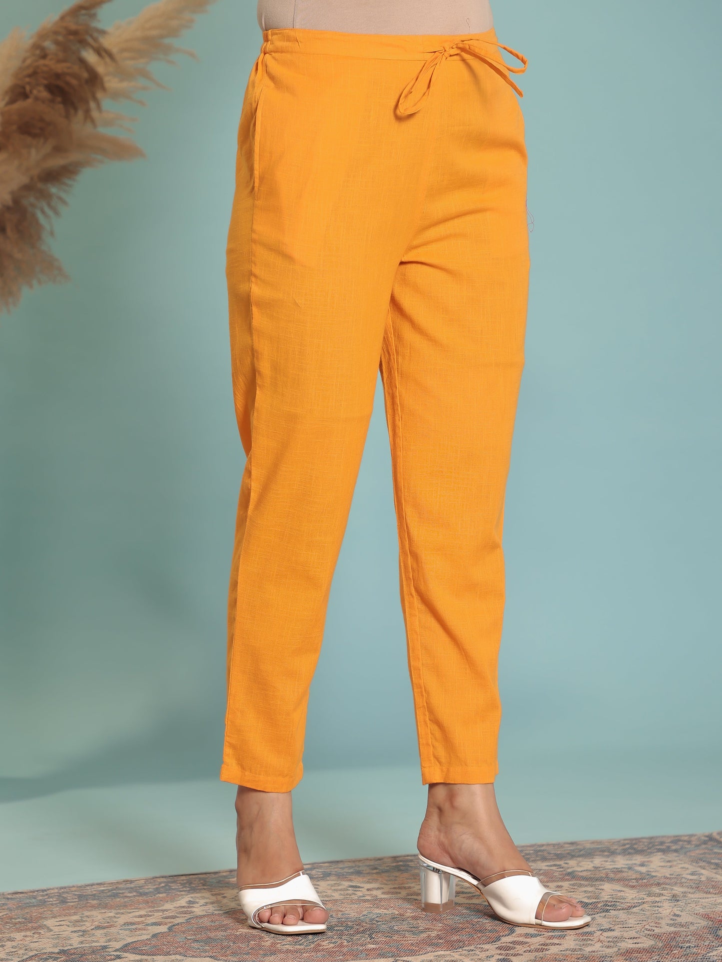 Natural Cotton Solid Panelled Yellow Kurta