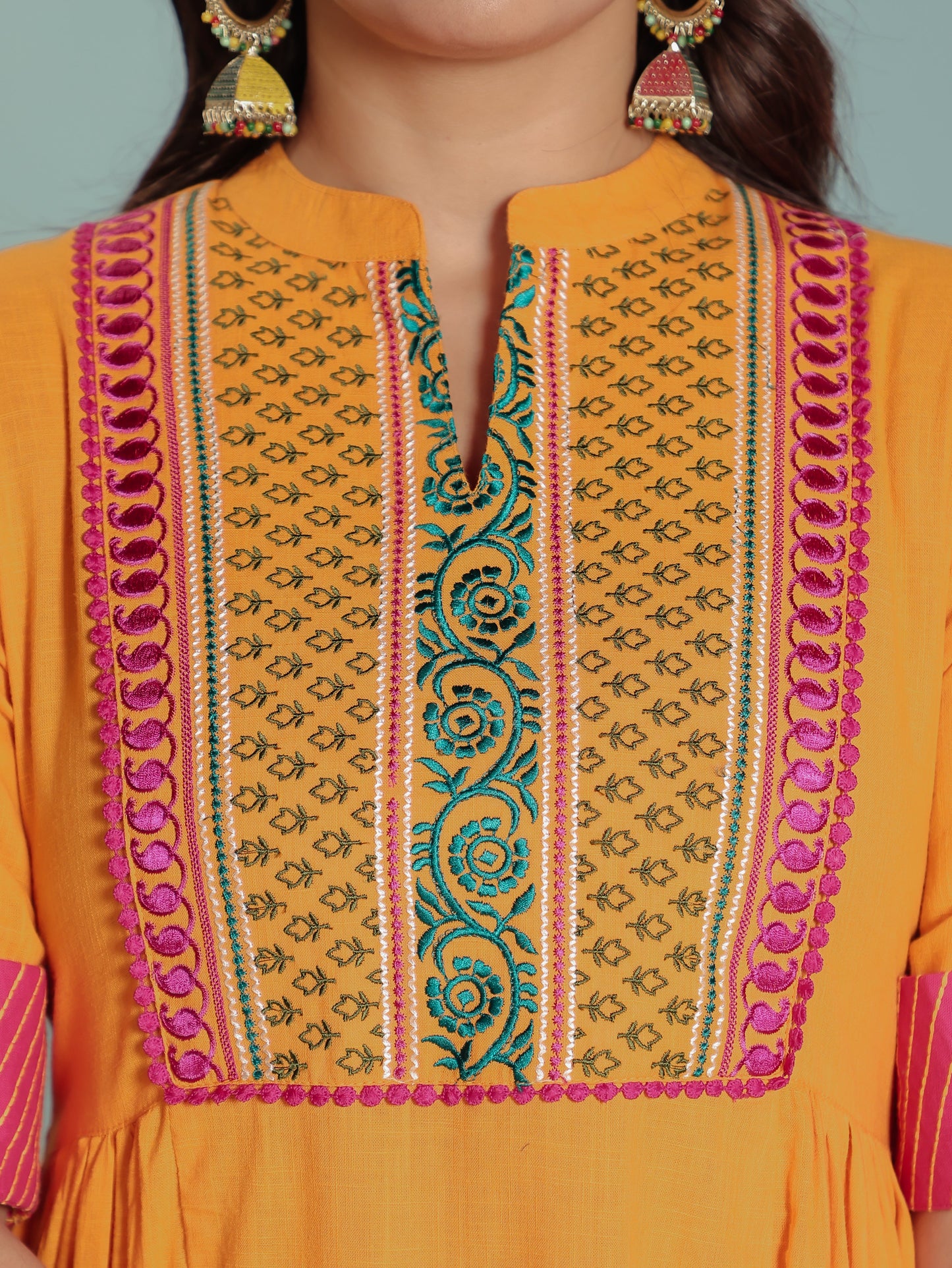 Natural Cotton Solid Panelled Yellow Kurta