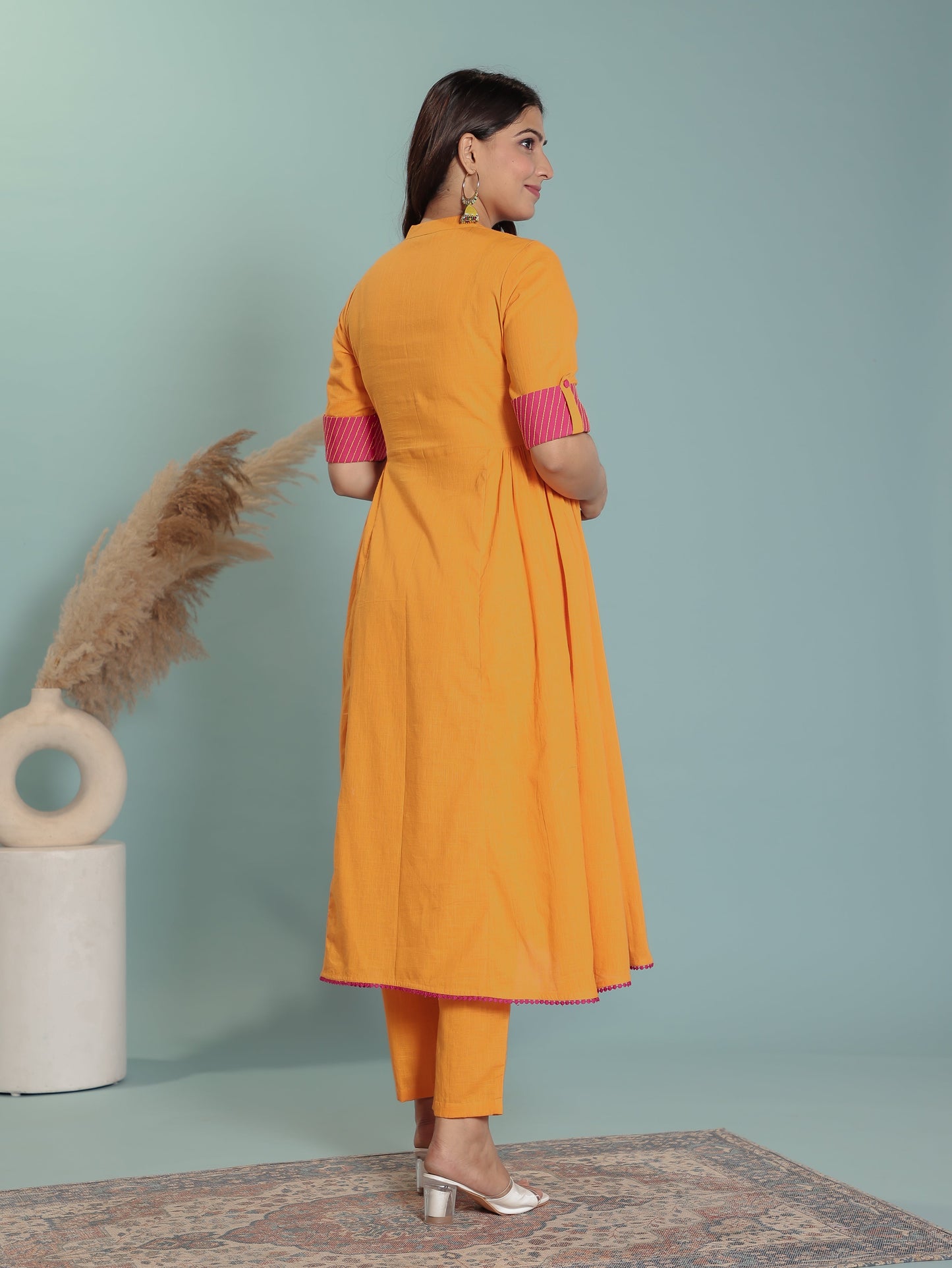 Natural Cotton Solid Panelled Yellow Kurta