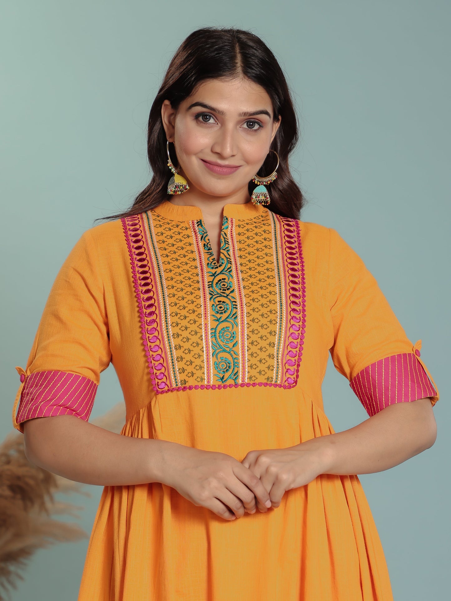 Natural Cotton Solid Panelled Yellow Kurta