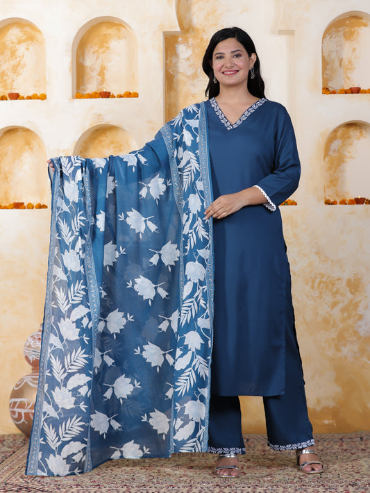 Cotton Voile Floral Blue Dupatta
