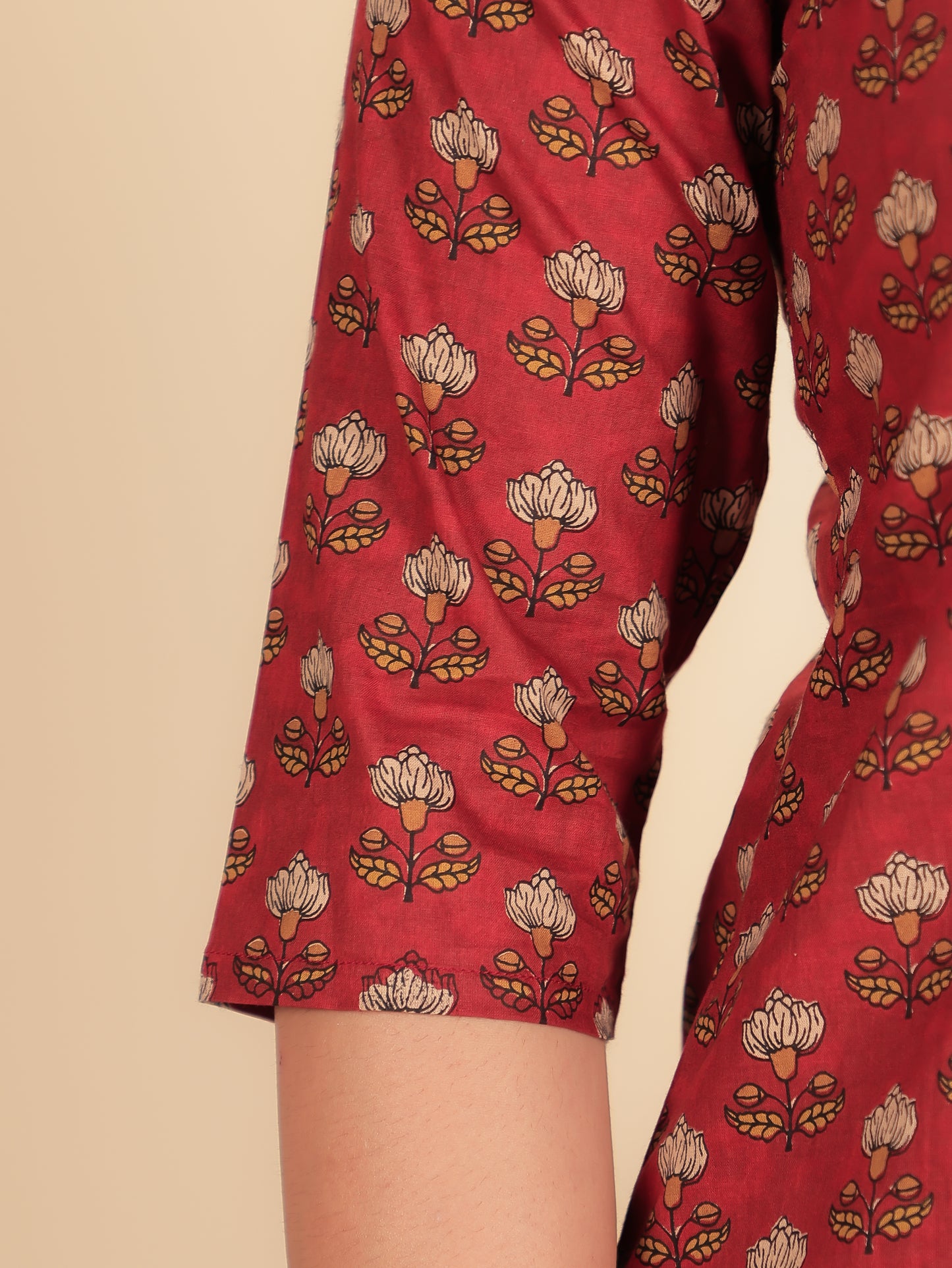 Soft Cotton Floral Straight Maroon Kurta