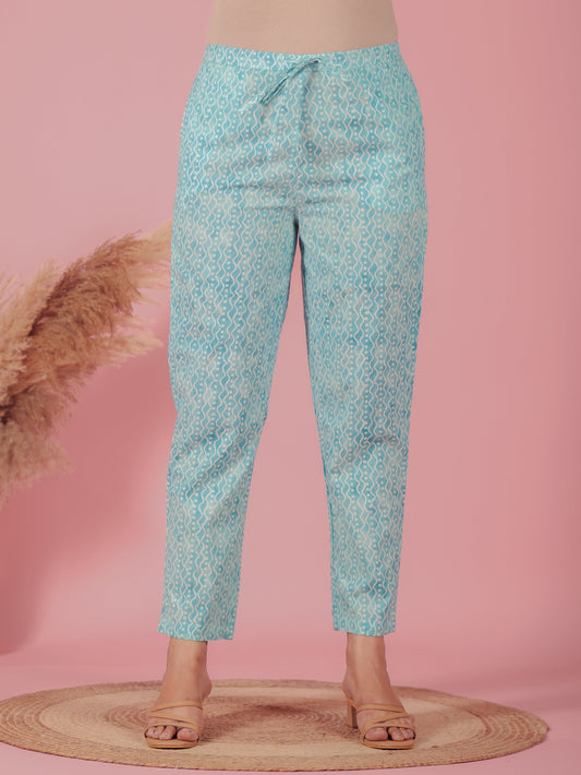 Soft Cotton Tribal Blue Tapered Trousers