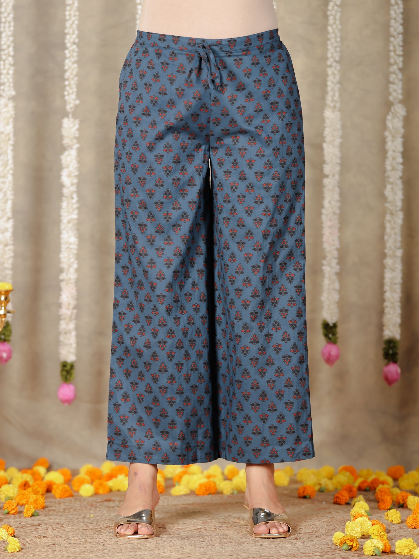 Soft Cotton Block Blue Palazzo